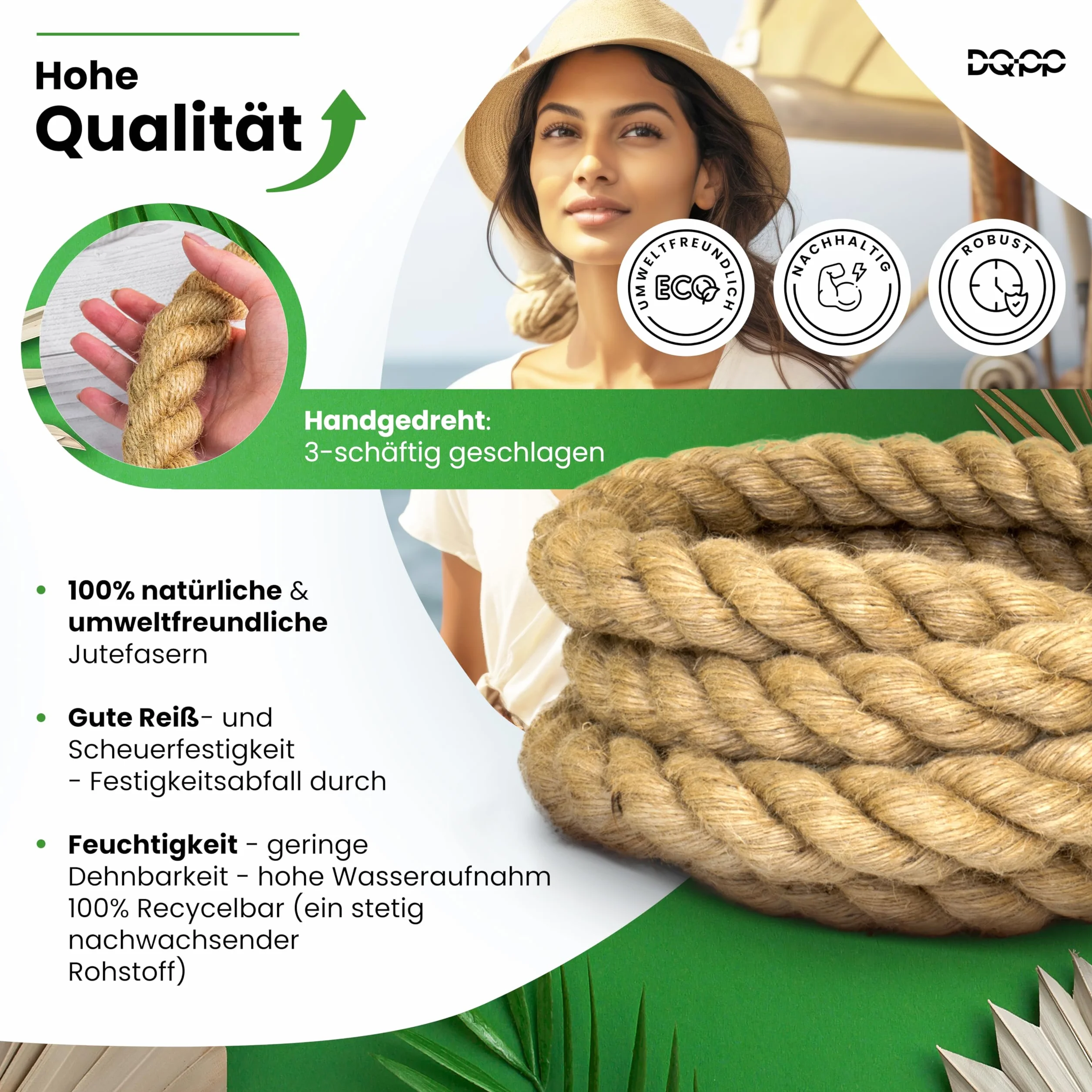 DQ-PP Cuerda DE Yute | Longitud 5m | Grosor 40mm | Cuerda de Fibra 100% Natural Marrón | Cuerdas Decorativas | Macramé | Accesorios de Jardin
