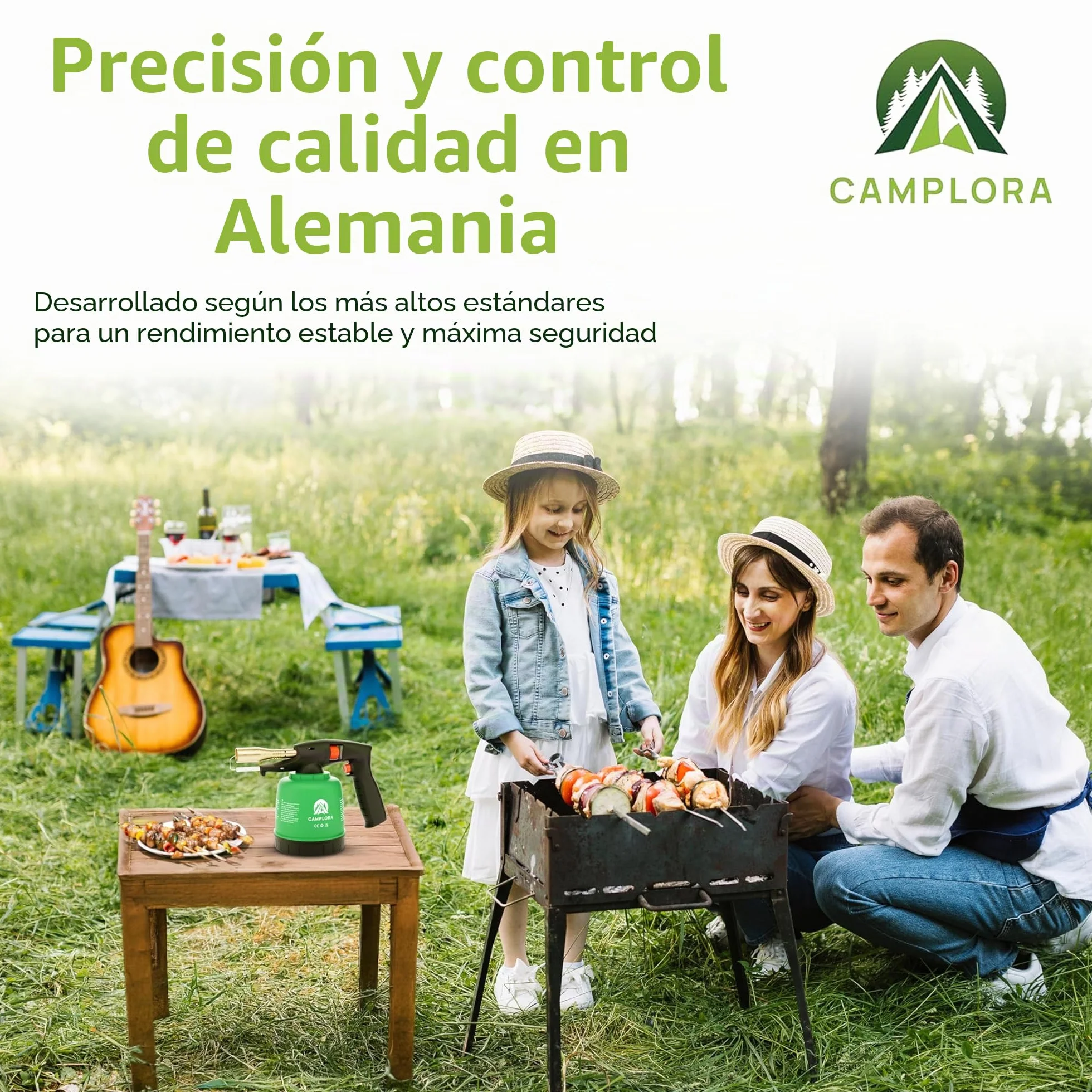 CAMPLORA Soplete Con Encendido Piezoeléctrico y 10 Cartuchos de 190g, Quemador de Gas Para Taller, Soldador Bunsenbrenner