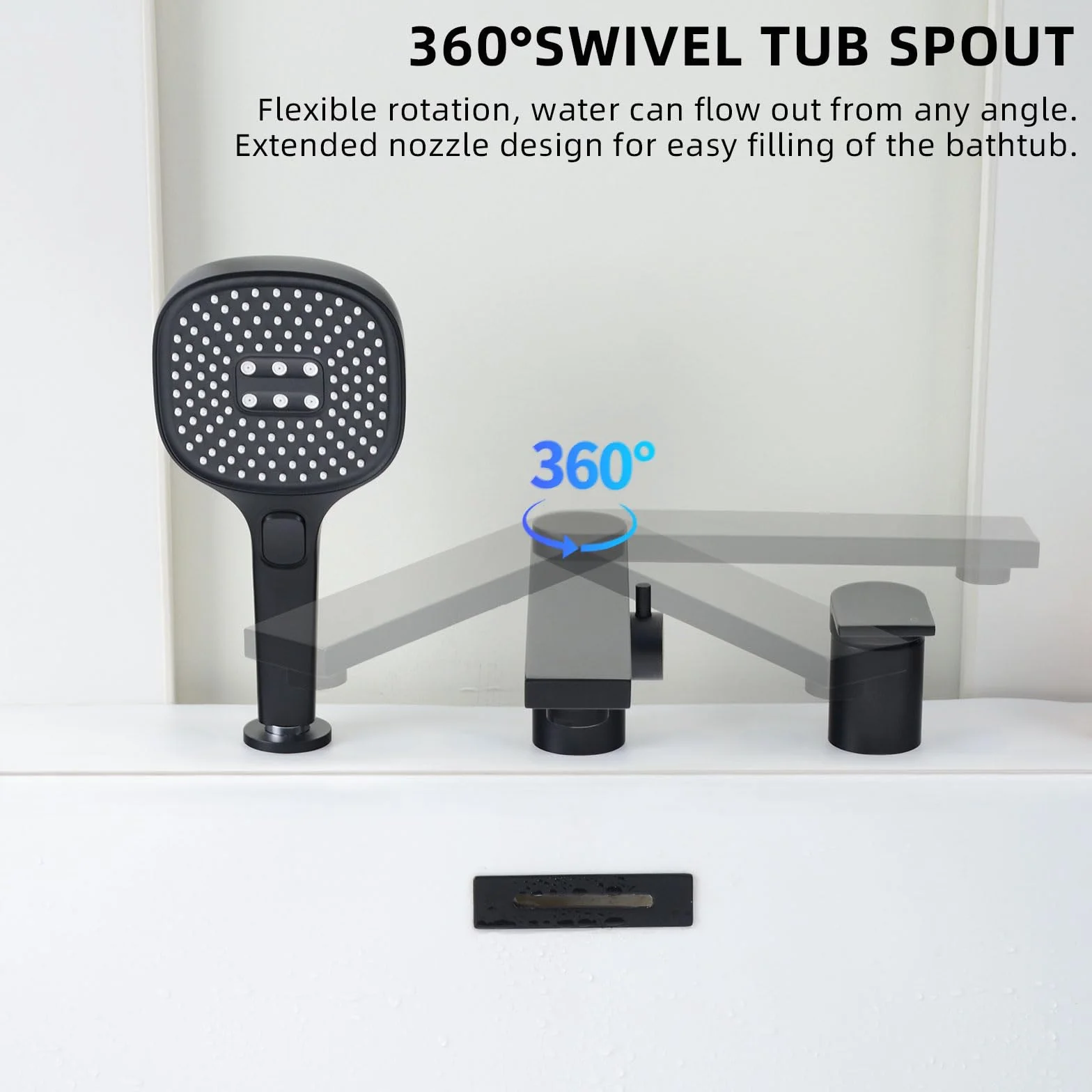 PHASAT Grifo Bañera 3 Orificios Mezclador Latón Negro Mate PTBB20E