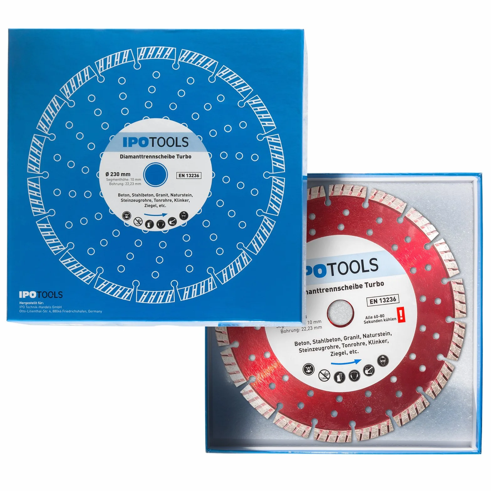 2 discos de diamante de 230 mm, turbo para hormigón, hormigón armado o piedra, corte de 10 mm