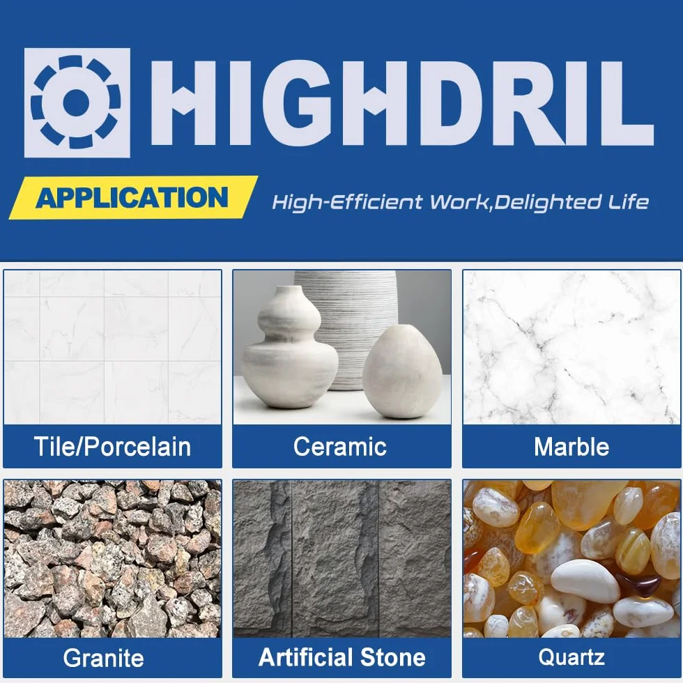 HIGHDRIL Broca de diamante - 12mm con rosca M14 Taladrado en seco para azulejos de porcelana Cerámica Granito Mármol Piedra Mampostería Ladrillo para amoladoras angulares