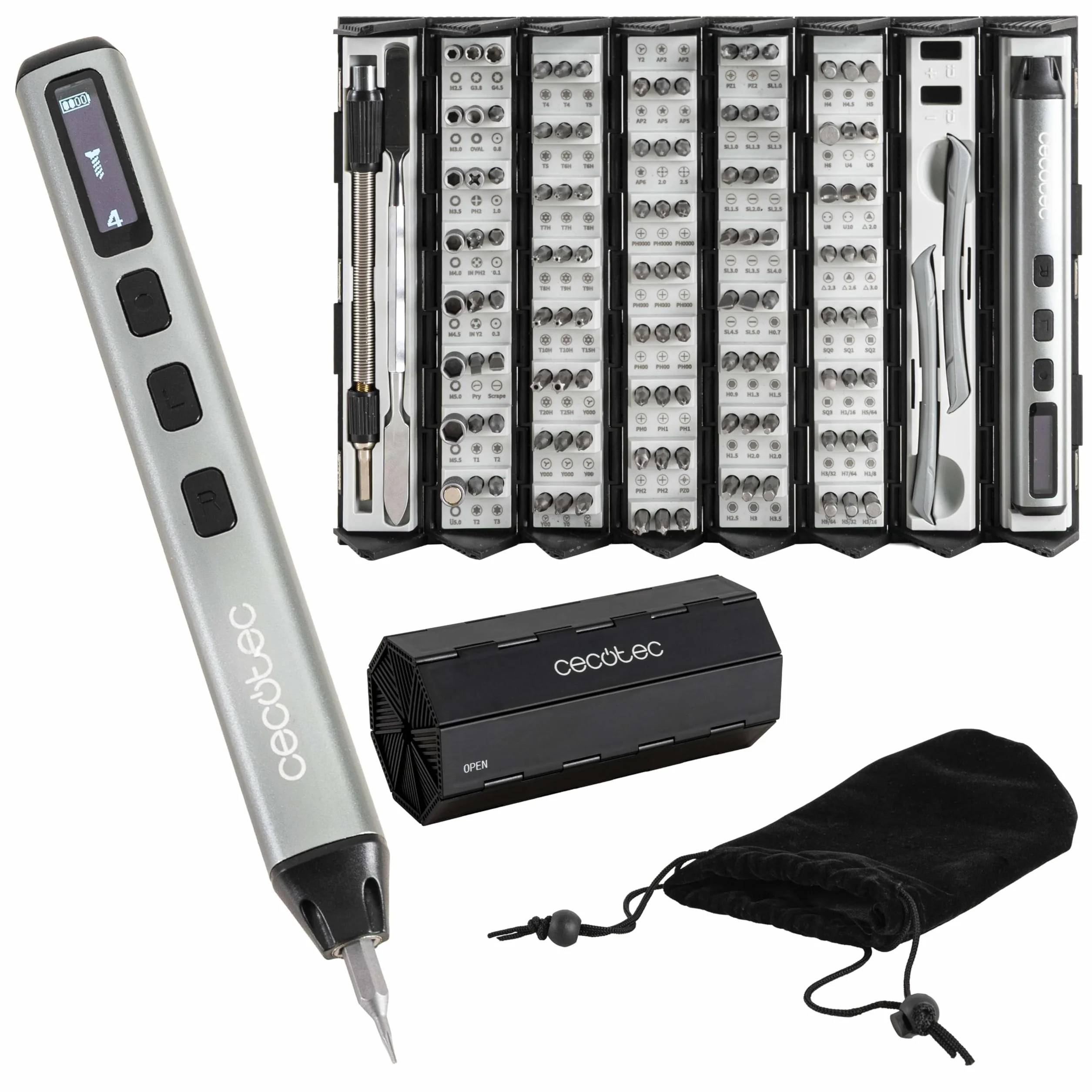 Cecotec Destornillador Eléctrico PrecissionGyro 5000 Infinity Auto, Kit de Precisión 128 piezas, Multiples Puntas Incluidas, Estuche, Magnetizador integrado