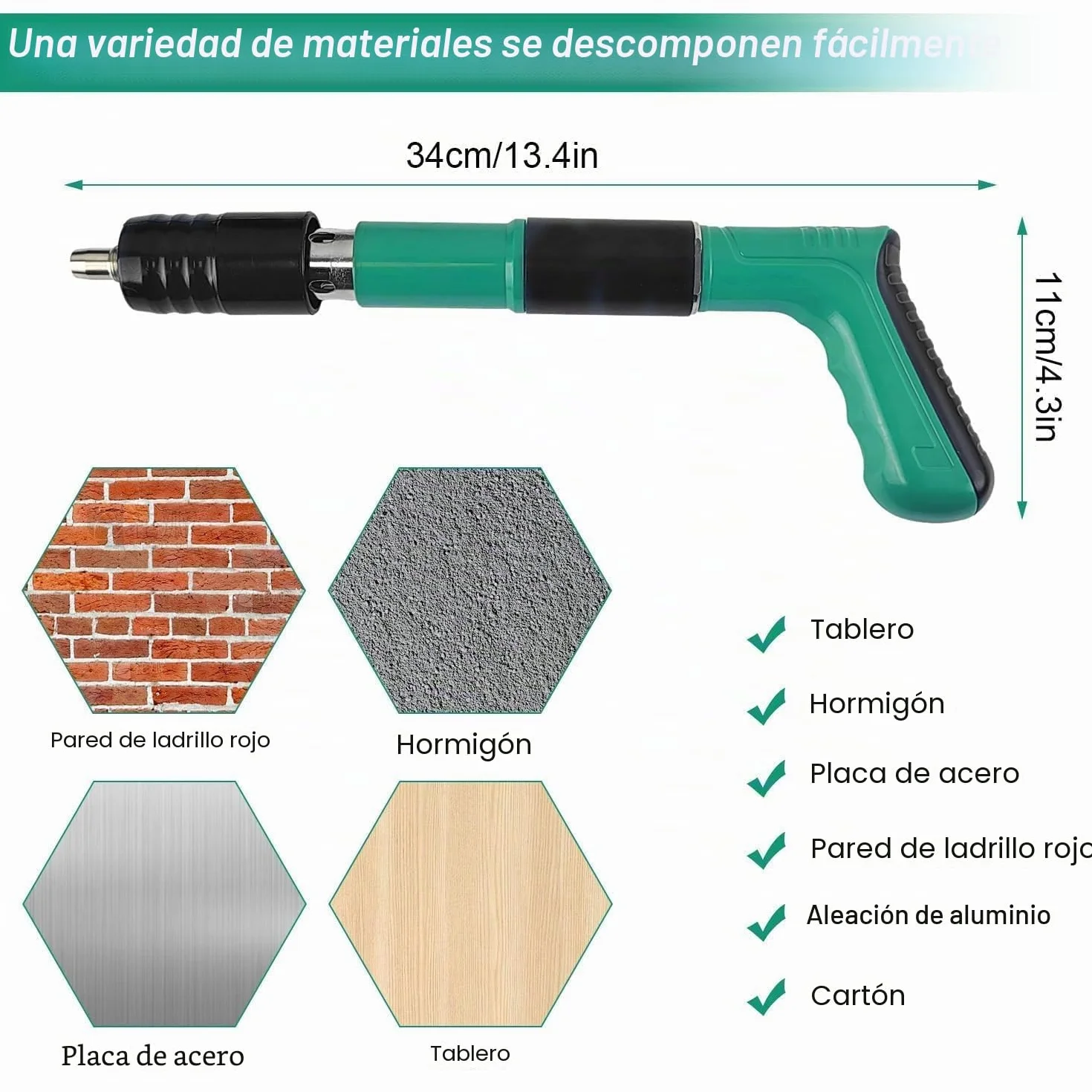 Pistola de Clavos para Hormigon Neumatica, Clavadora Hormigon, Nail Gun, Pistola de Impacto Clavos con 100 Clavos Redondos - para Acero y Concreto - Fácil de Usar