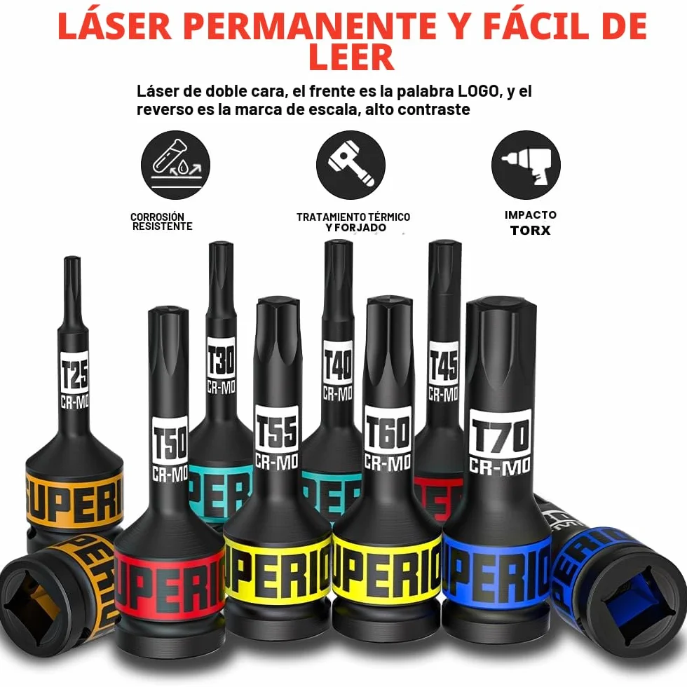 Juego de 10 Llaves de Vaso Torx 1/2", T25-80, Acero CR-MO, Juegos de Vasos Con Punta de Estrella Torx, Para Reparación de Automóviles, Mantenimiento Mecánico
