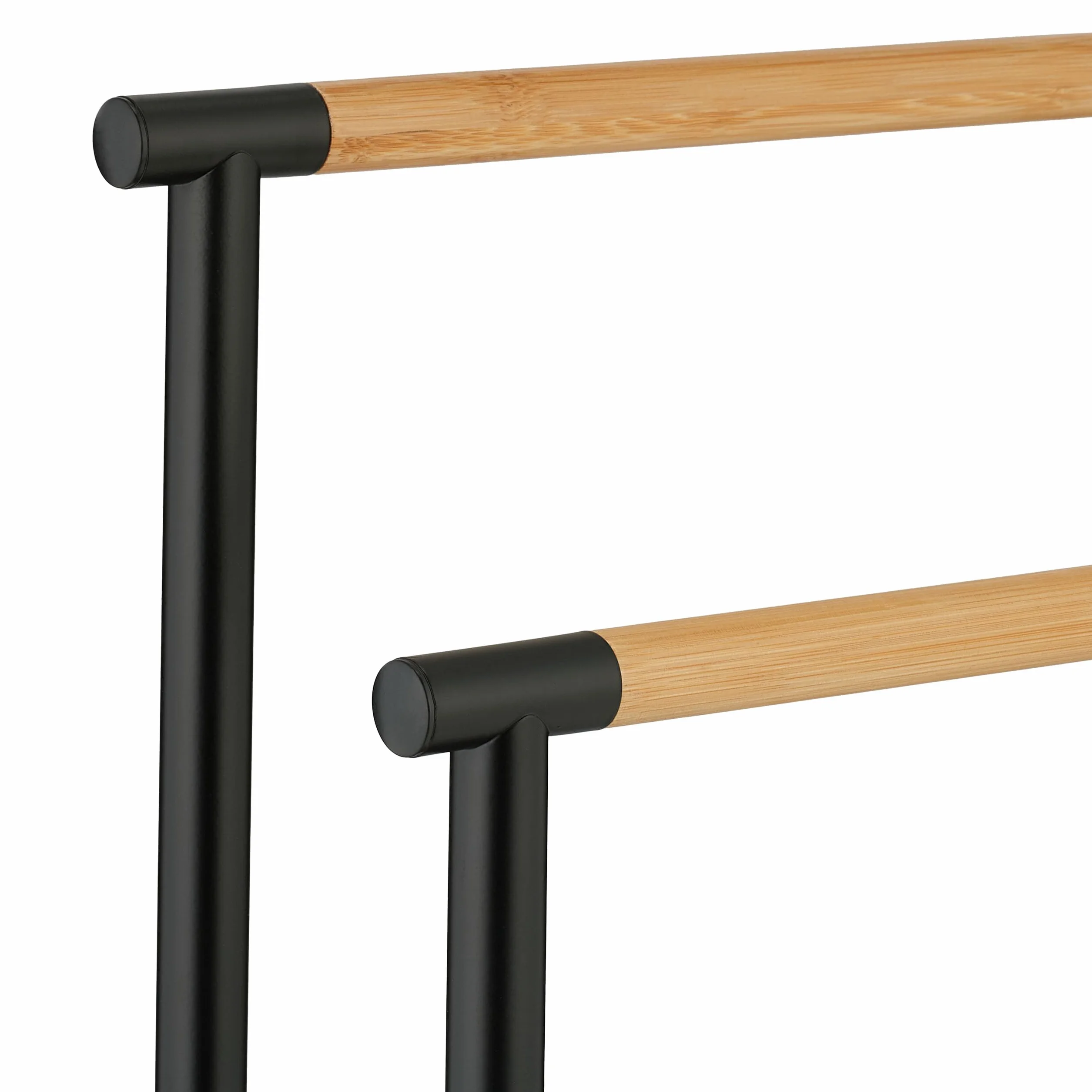 Relaxdays Toallero de Pie, Porta Toallas Baño, Soporte con 2 Brazos, Acero Inoxidable, Bambú, Montaje Sin Taladro, Negro