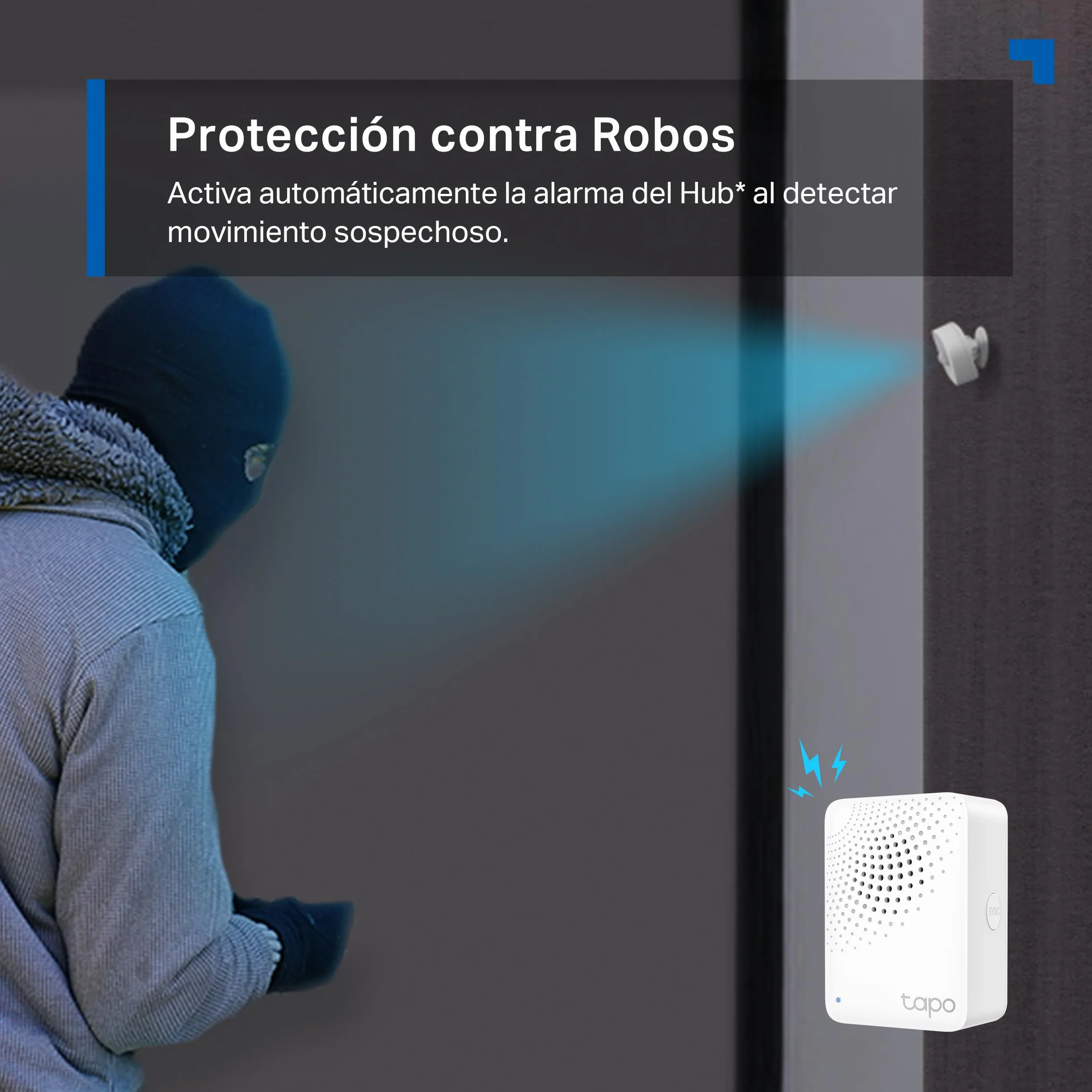 Tapo TP-Link T100 - Detector de Movimiento WiFi, Amplia Cobertura, Sensor de Alarma Antirrobo,Rotación 120º, Montaje Magnético, Control App, Requiere Hub