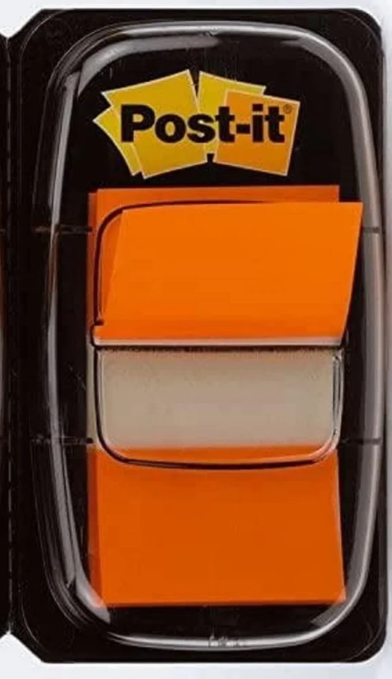 Post-it Index 680-4 marcadores, 25,4x43,1mm, 1x50. Color naranja. 1 dispensador