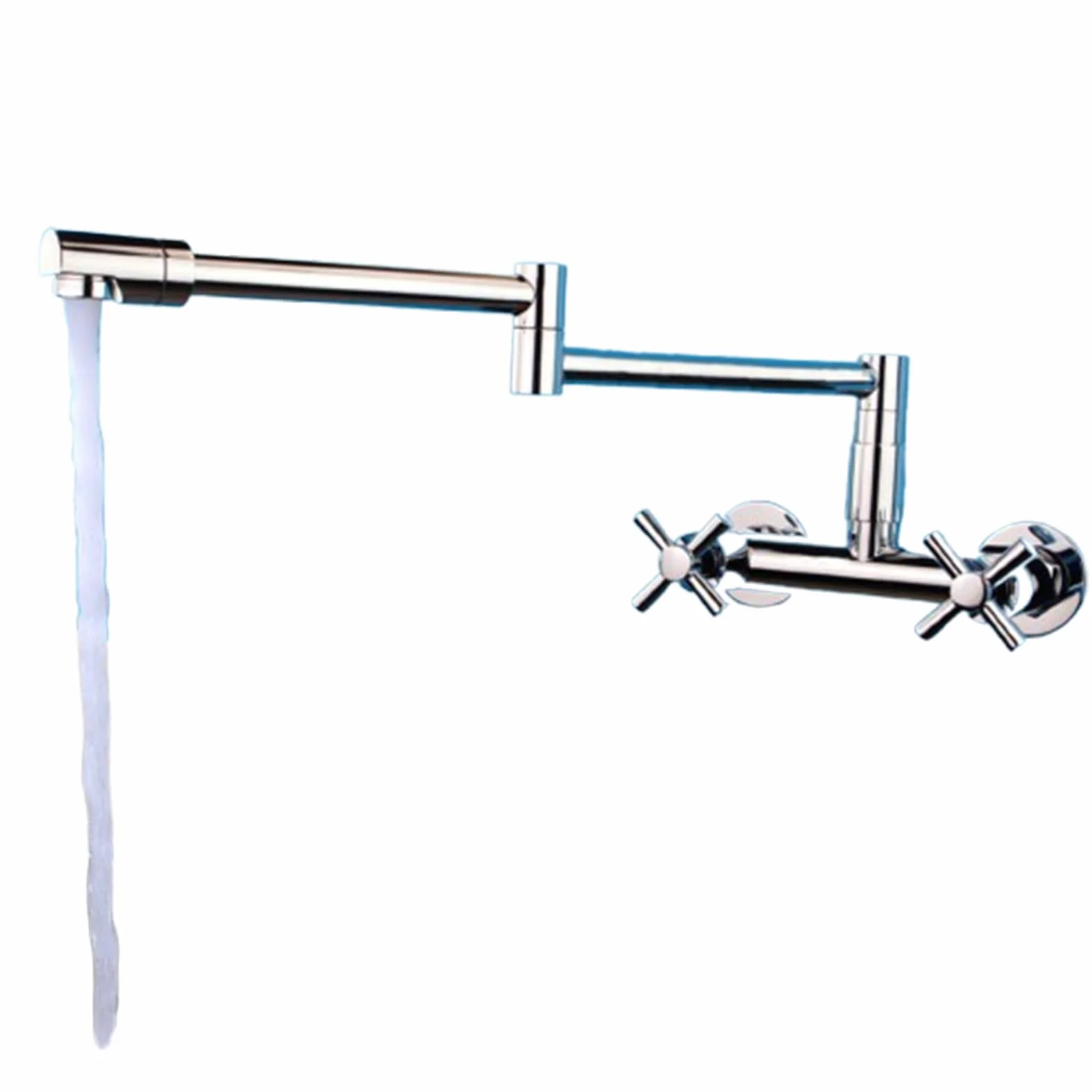Grifo de llenado de ollas, grifo de cocina de latón de montaje en pared, brazo oscilante de doble junta, grifo de agua fría y caliente de dos manijas de un solo orificio, cromado