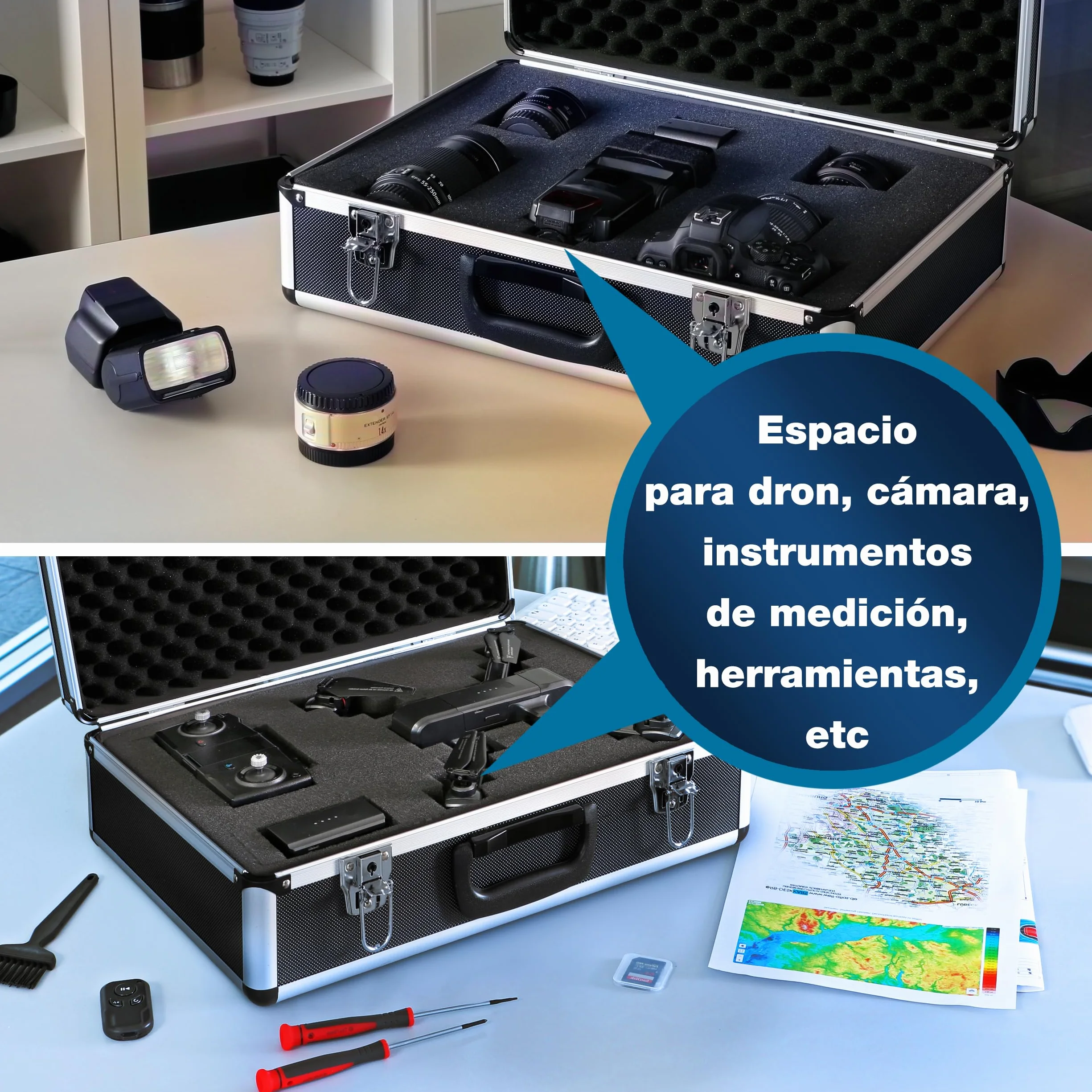 PeakTech P 7310 Maletín universal para instrumentos de medición, resistente, con cerradura