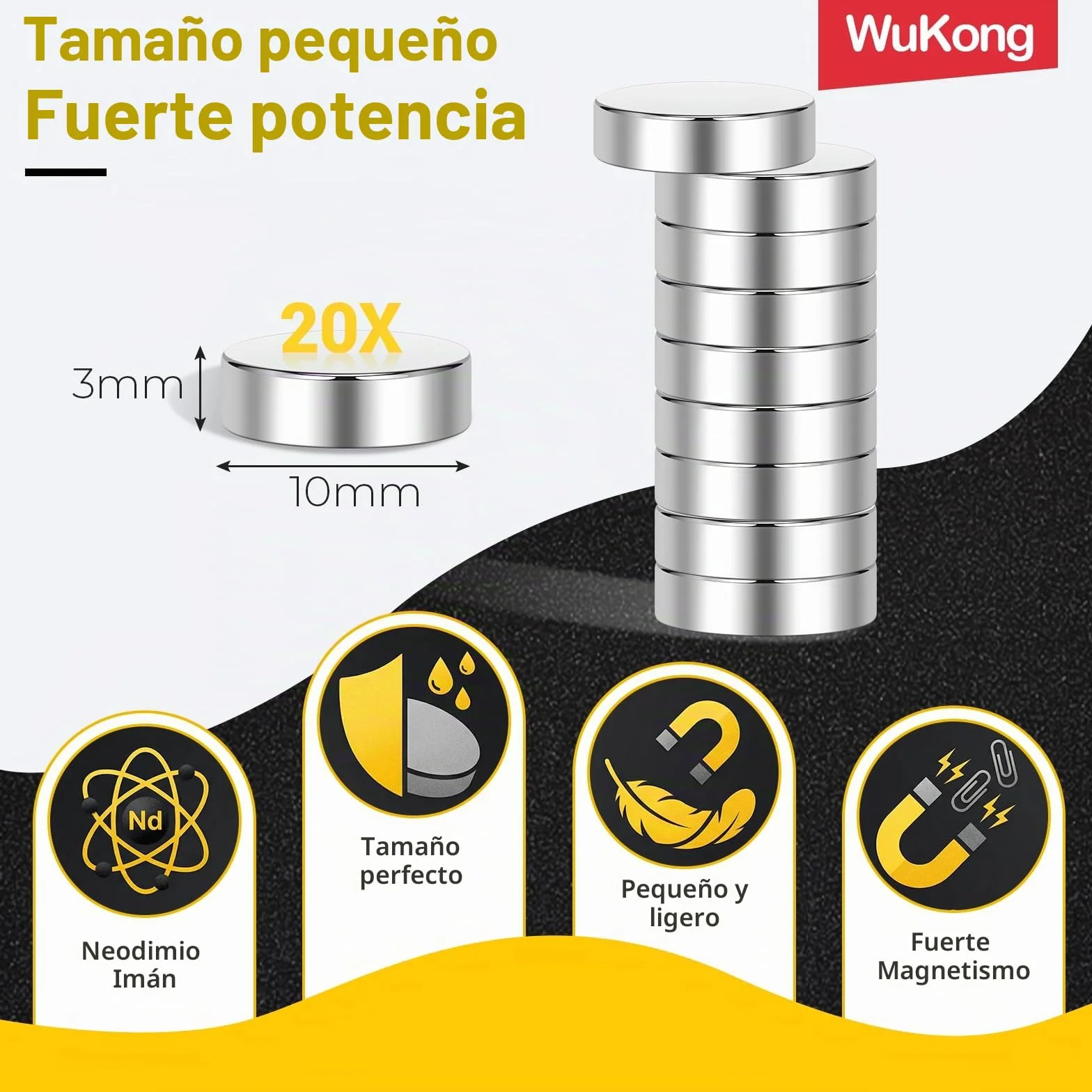 Imanes de neodimio Wukong 10x3mm Paquete de 20 mini imanes redondos fuertes para tablero magnético nevera