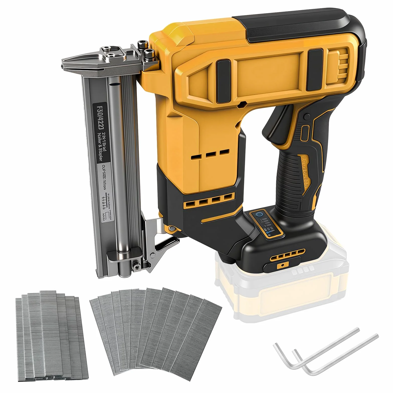 Clavadora de brads inalámbrica de 18GA compatible con batería Dewalt 20V MAX, clavadora de corona estrecha sin escobillas con 1000 clavos y 1000 grapas para bricolaje, DIY y carpintería