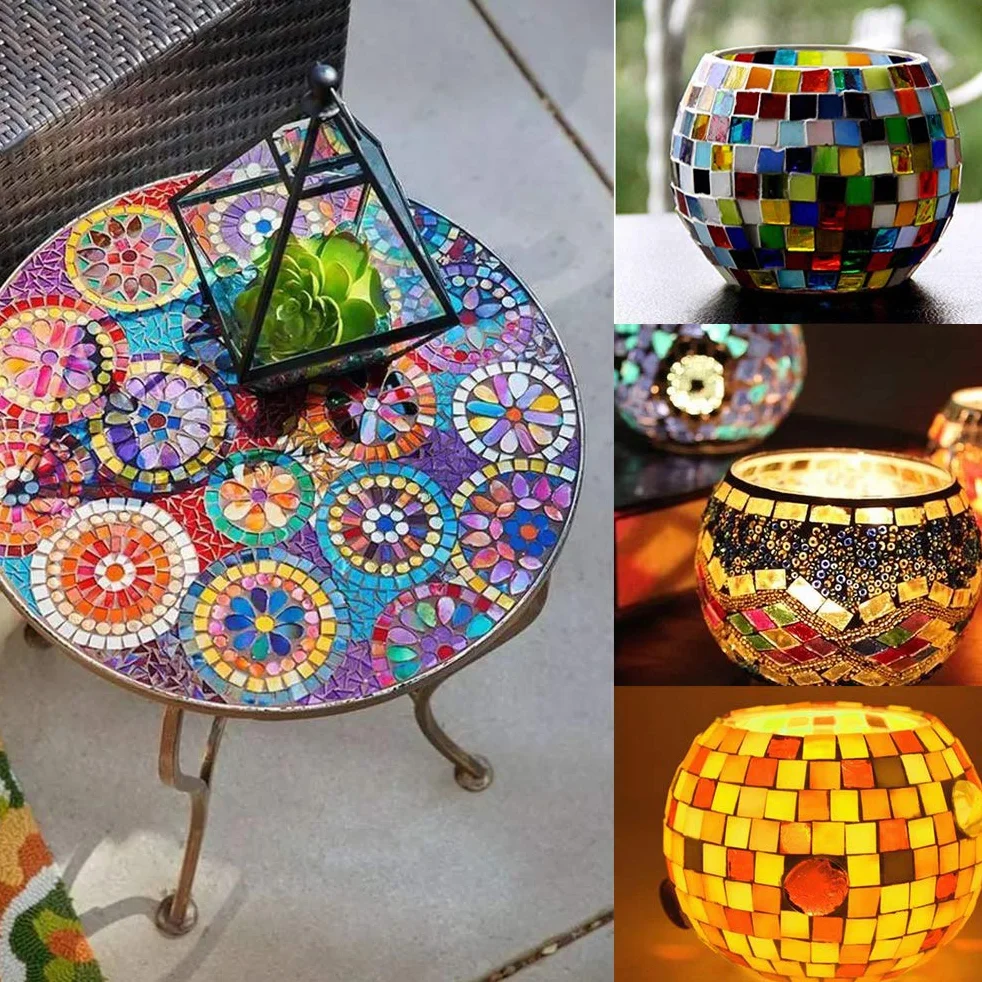 500 g piedras de mosaico de cristal, mosaico de cristal, forma irregular colorida poligonal – 500 g (aproximadamente 300 unidades). Ideal para trabajos, bricolaje