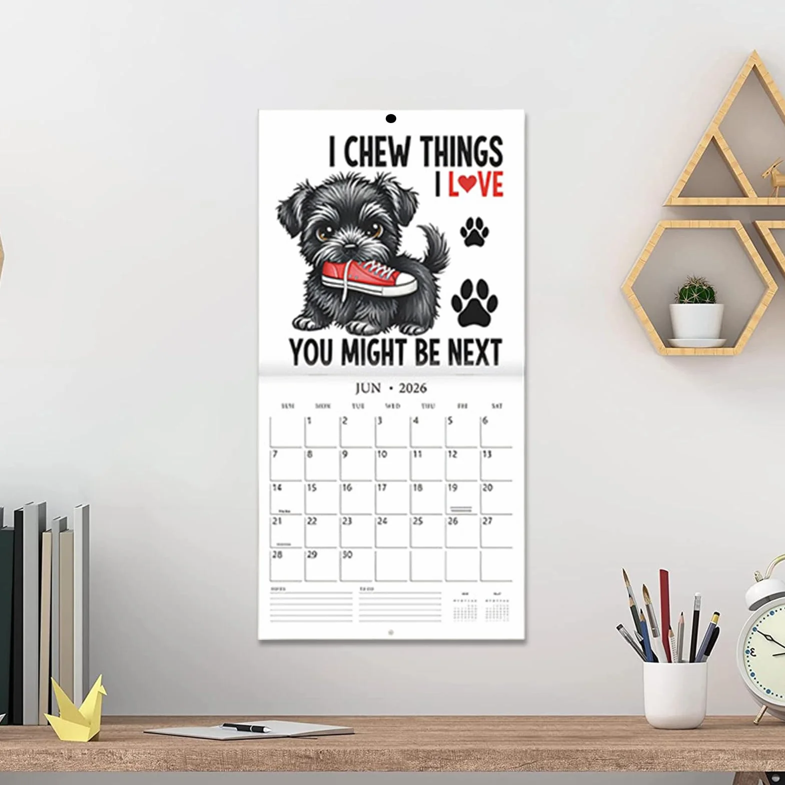 Calendario 2026 Mensual de Pared Perrito Pizarra Organización Laboral Hogar Vacaciones