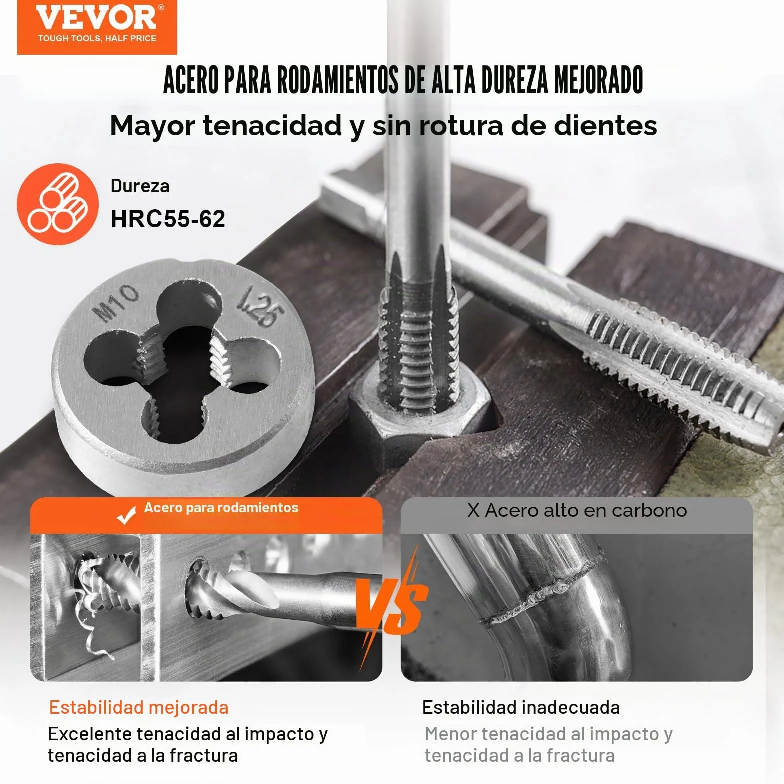 VEVOR Juego de Machos y Terrajas 80 piezas M3-M12 Métrico y SAE de Acero Kit de Machos y Troqueles con Maletín de Transporte Portátil Herramientas para Construcción Reparación de Automóvil Fontanería