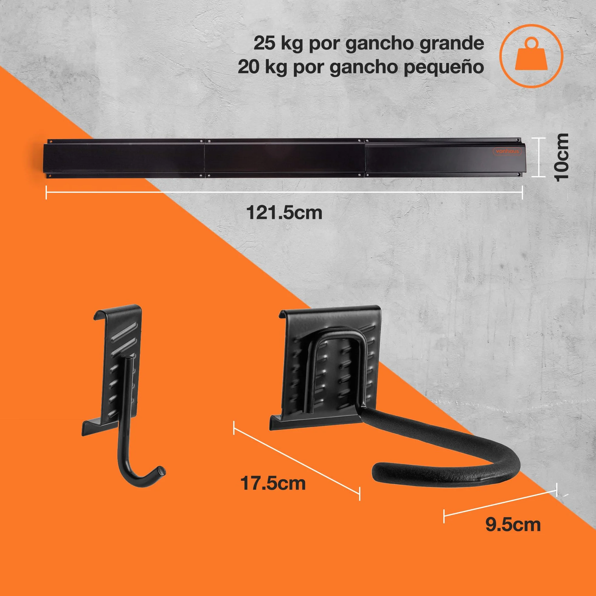 VonHaus Soporte de Bicicletas Pared Vertical – Colgador Pared 3 Bicis y 3 Cascos – Cuelga Bicis de Pared para Organizar Garaje – Soporte de Pared Bicicletas de Montaña o Carretera