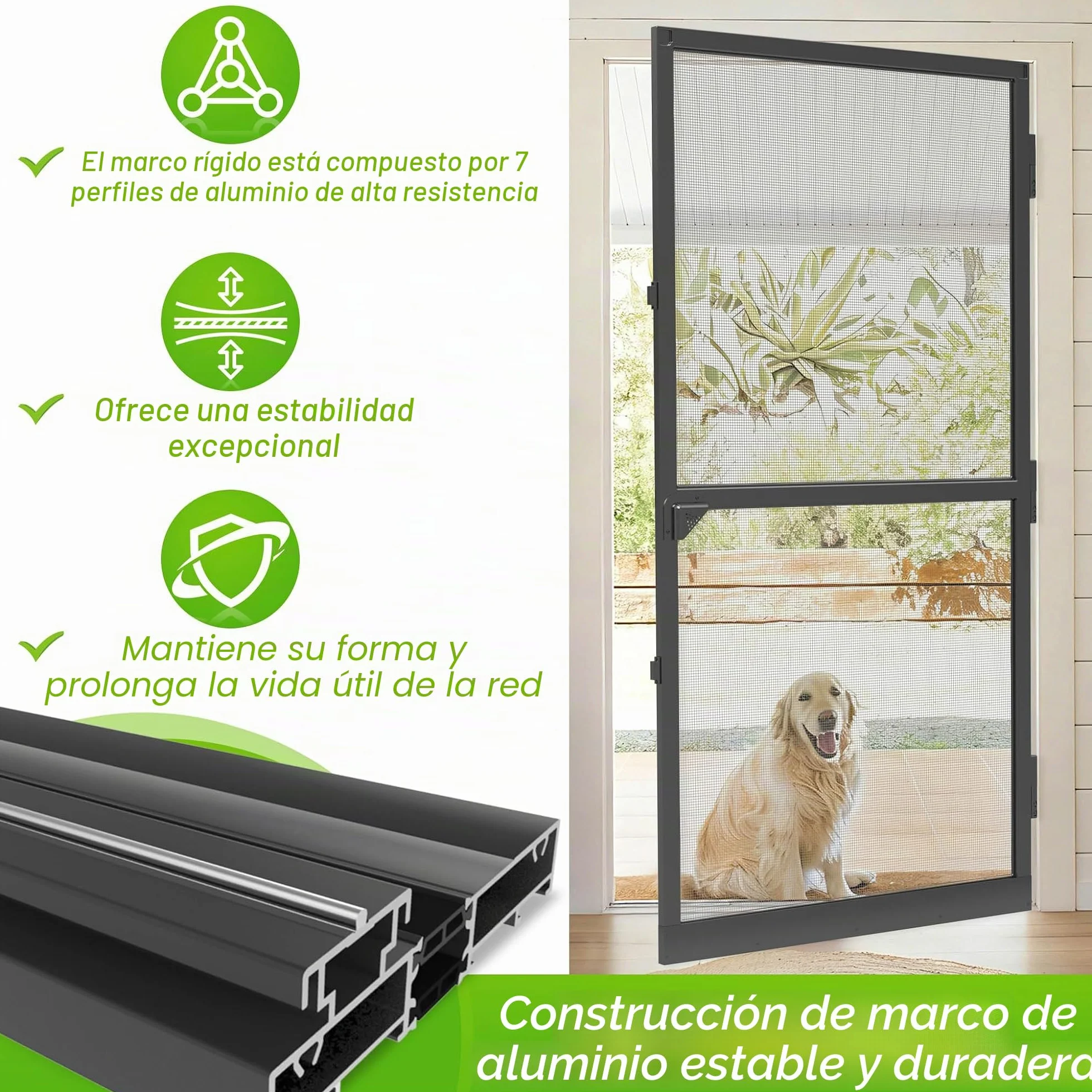 UISEBRT Mosquitera para puerta con marco de aluminio, tejido de fibra de vidrio, 95 x 210 cm, color negro
