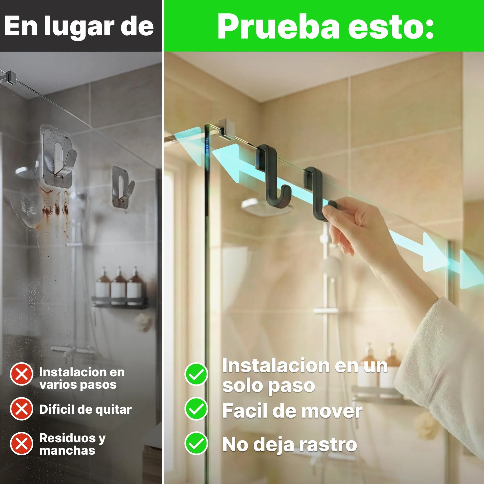 Minismus Ganchos Mampara Ducha, Ganchos de Silicona para Toallas y Albornoces para Mampara de Ducha de Cristal sin Marco, Colgador Toalla Baño Pack de 2
