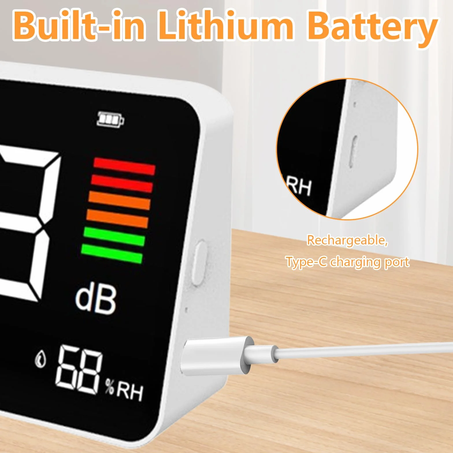 Sonometro, Medidor de Decibelios con Pantalla LCD, Reloj Detección de Temperatura y Medidor de Humedad, Medidor de Nivel de Sonido Digital de 30 a 130 dB para Casa, Escuela, Hospital
