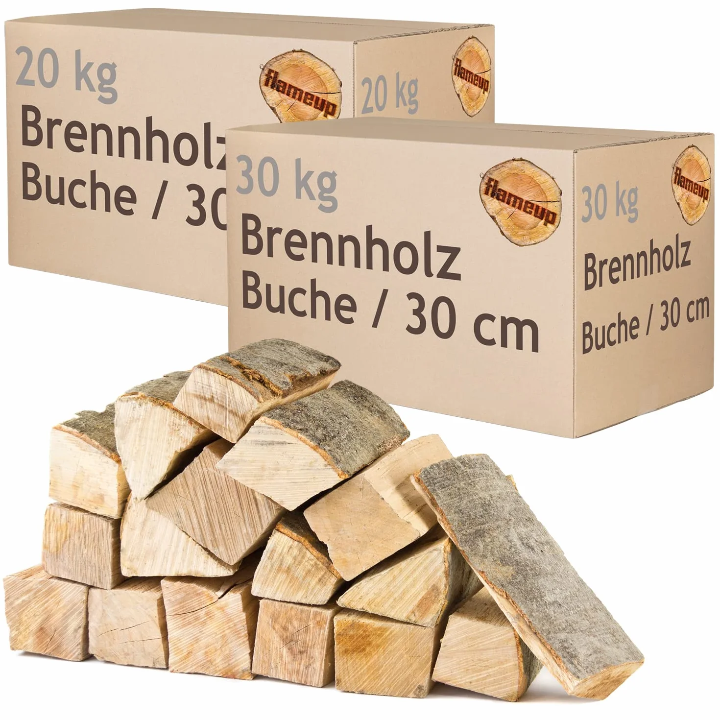 Leña Madera 50 kg para Estufa y Chimenea Brasero Parrilla Cesta de Fuego Troncos de Madera de Haya 30 cm Flameup
