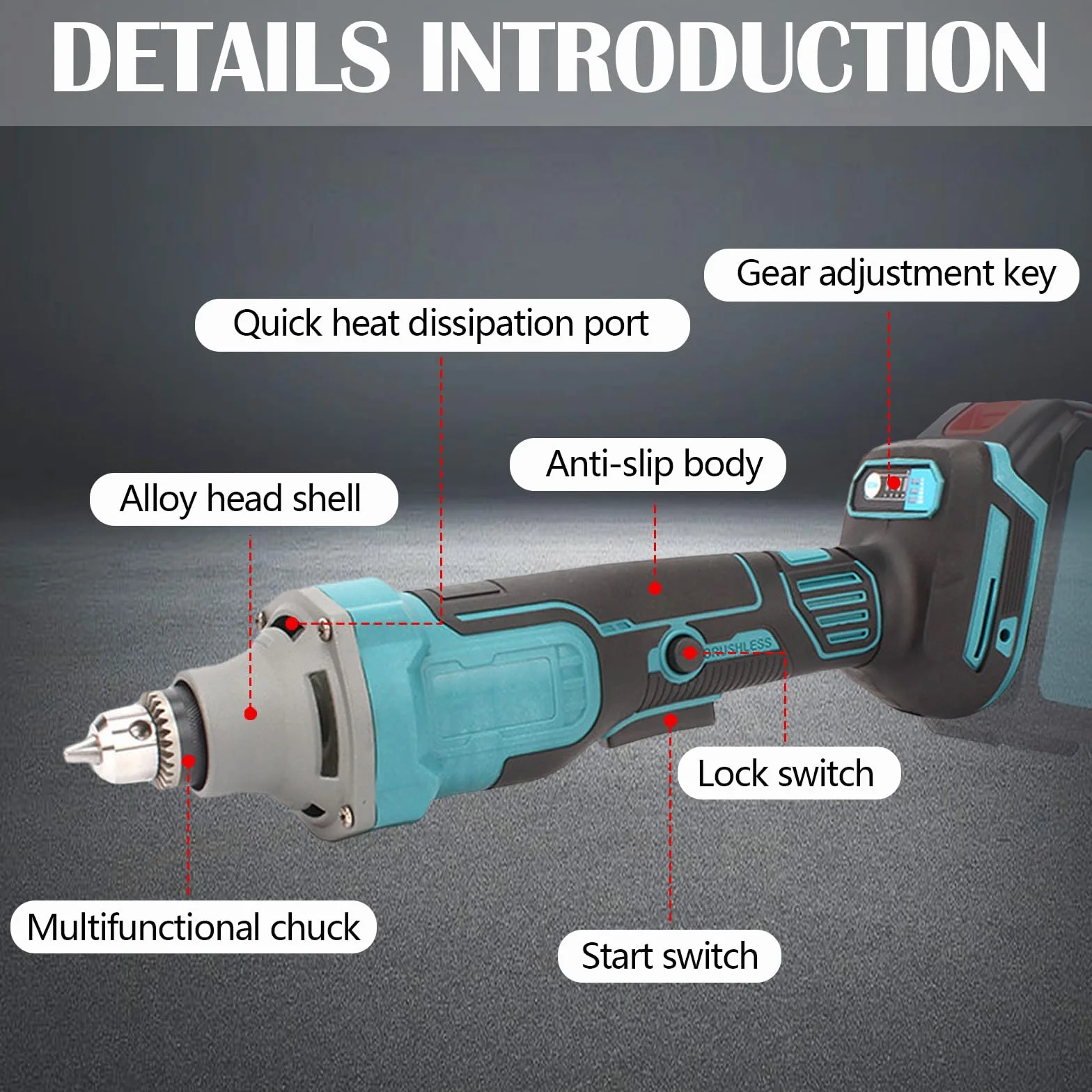 Amoladora Recta, Destornillador Angular Inalámbrico Compatible con Batería Makita de 18 V Minitaladro Multifuncional Para Uso Doméstico Para Grabar Esmerilar Pulir Y Taladrar (Sin Batería)