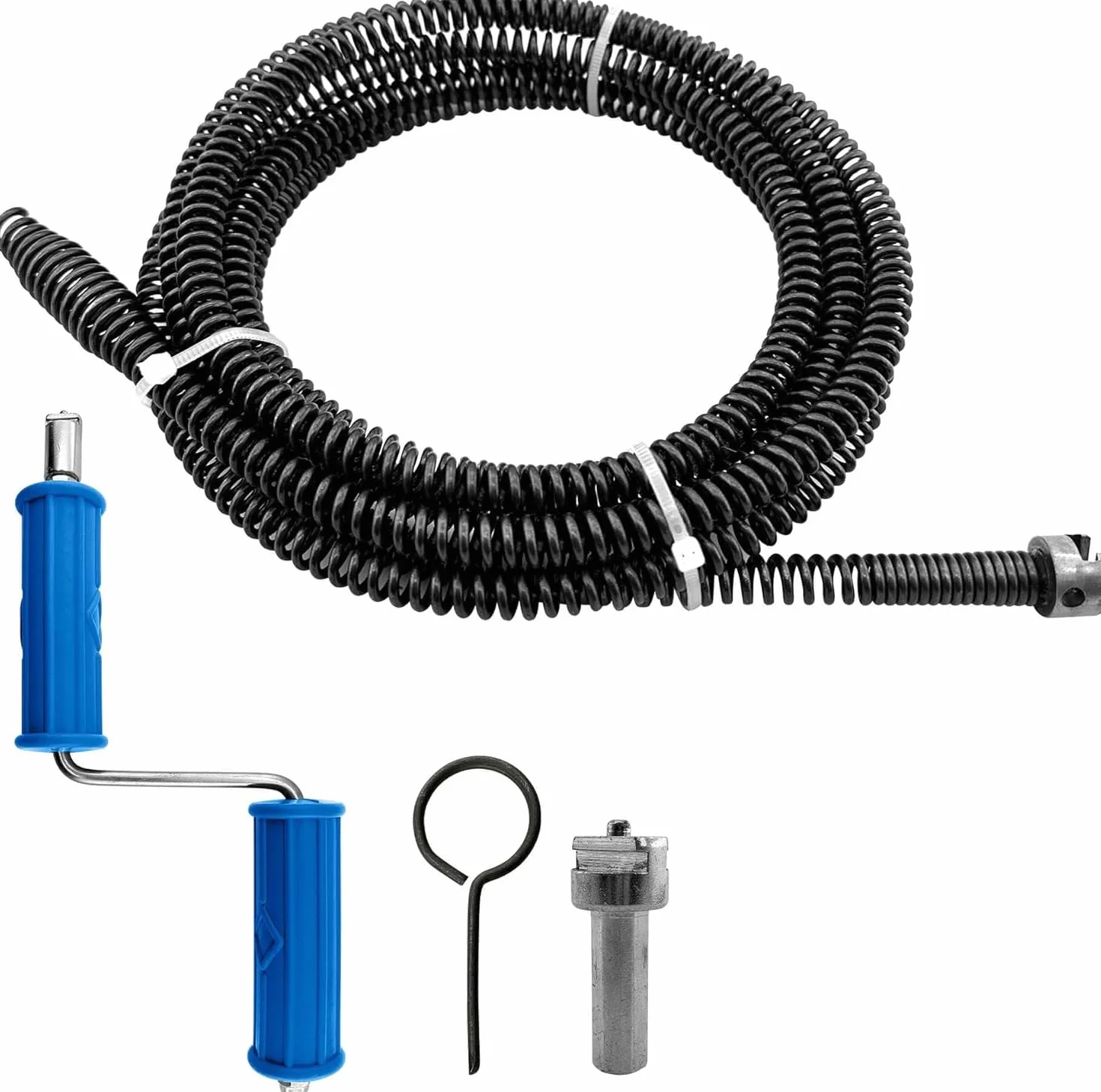 Para limpieza de tuberías 5m,10mm de diámetro sirga desatascar tuberias,con adaptadores eléctricos y manuales (5m)