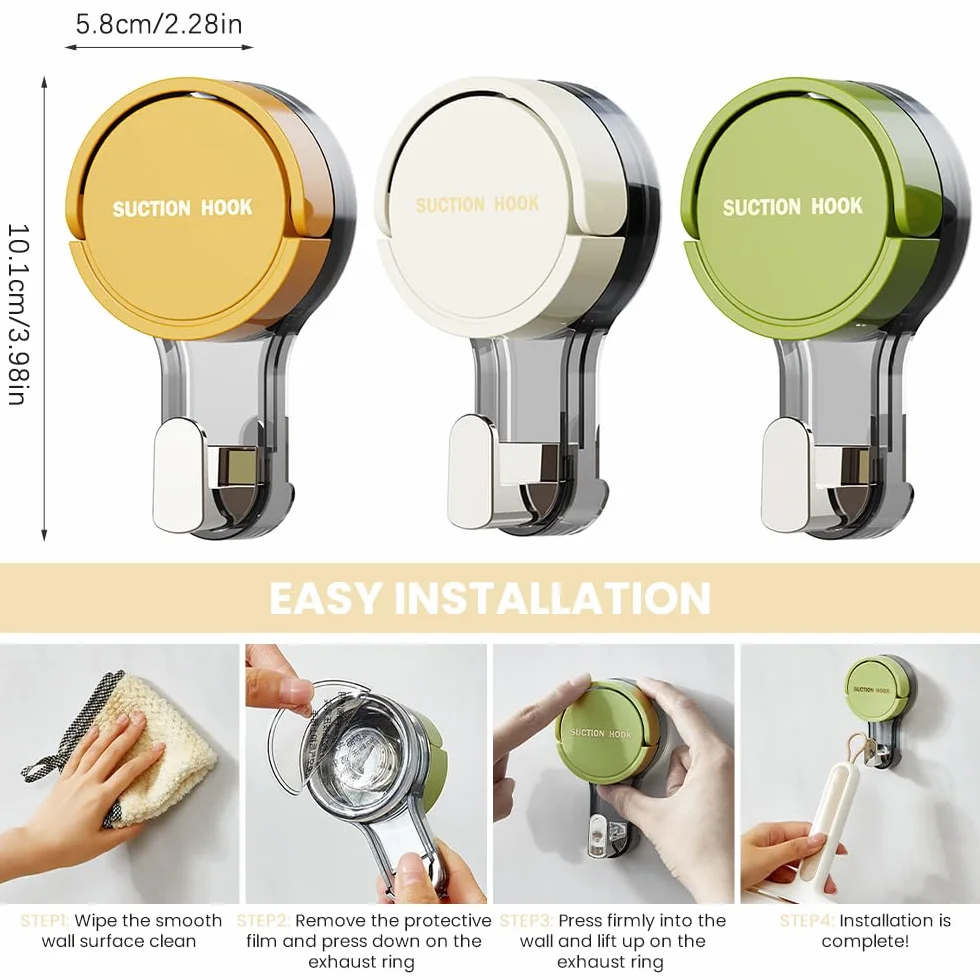 Gancho Ventosa Baño, 3 Piezas Perchas Baño Sin Taladro, Suction Hooks, Perchas Adhesivas Fuertes, Cuelga Toallas para Cocina Oficina Habitación