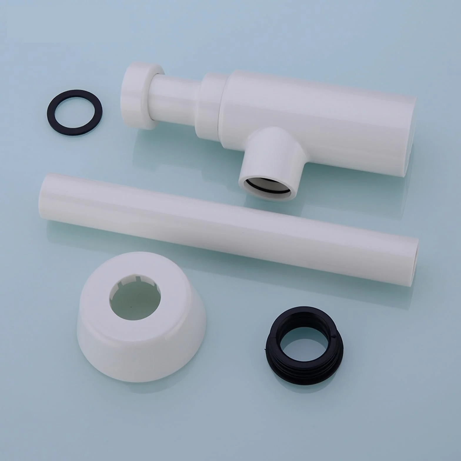 Sifón Redondeado Trampa for Botellas Sifón Redondo ABS Plástico Baño Tocador Lavabo Tubería Residuos Desagüe emergente Blanco con desbordamiento.
