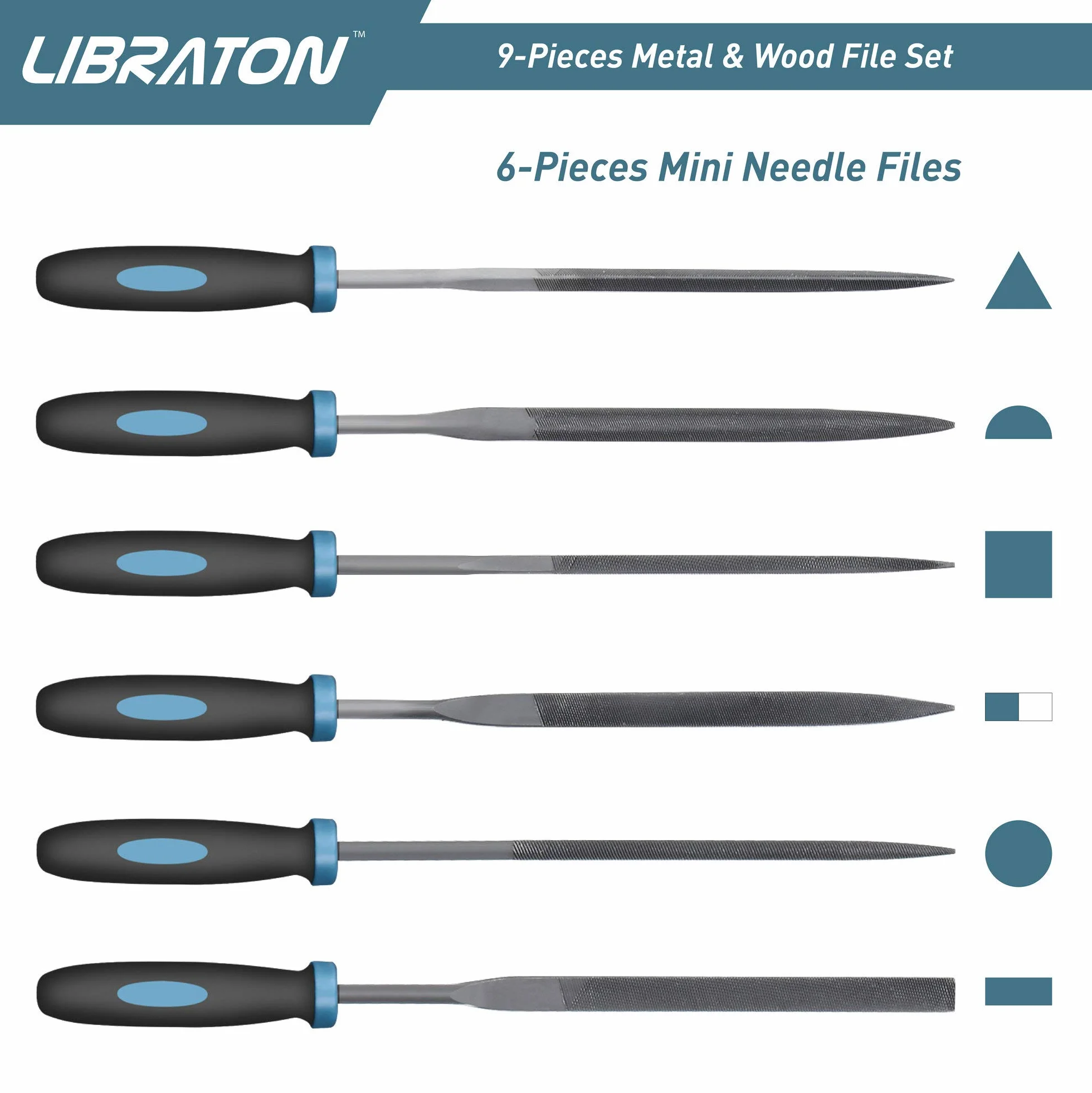 Libraton Juego de limas y escofinas 9pcs, Juego de limas multiusos en acero con alto contenido de carbono incluye lima plana,semirredondas,redondas y 6 Pcs limas de agujas,para metal,madera