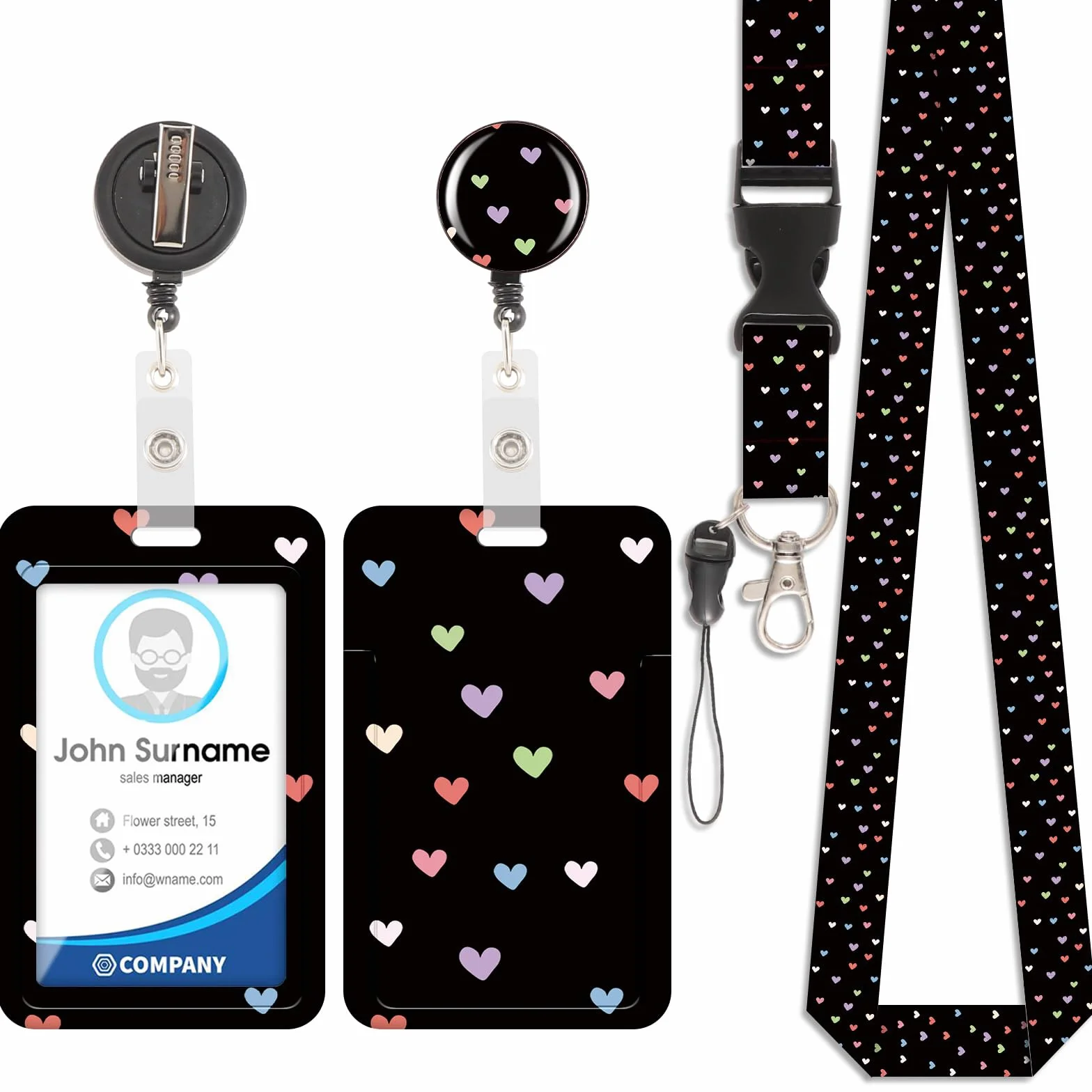 Porta Tarjetas Identificativas con Lanyard y Llavero Extensible para Mujeres, Profesores, Enfermeras, Doctores, Estudiantes