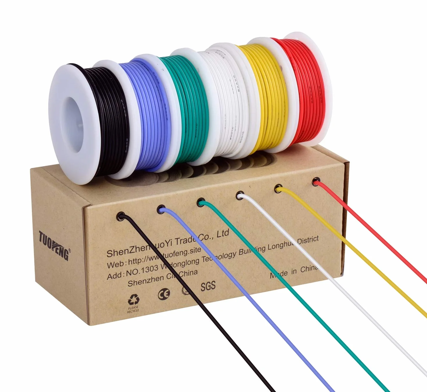 TUOFENG Cable eléctrico de 18 AWG, cable de conexión de cable flexible de calibre 18 (6 bobinas de 4 colores diferentes) Resistencia a altas temperaturas de cable trenzado 600V