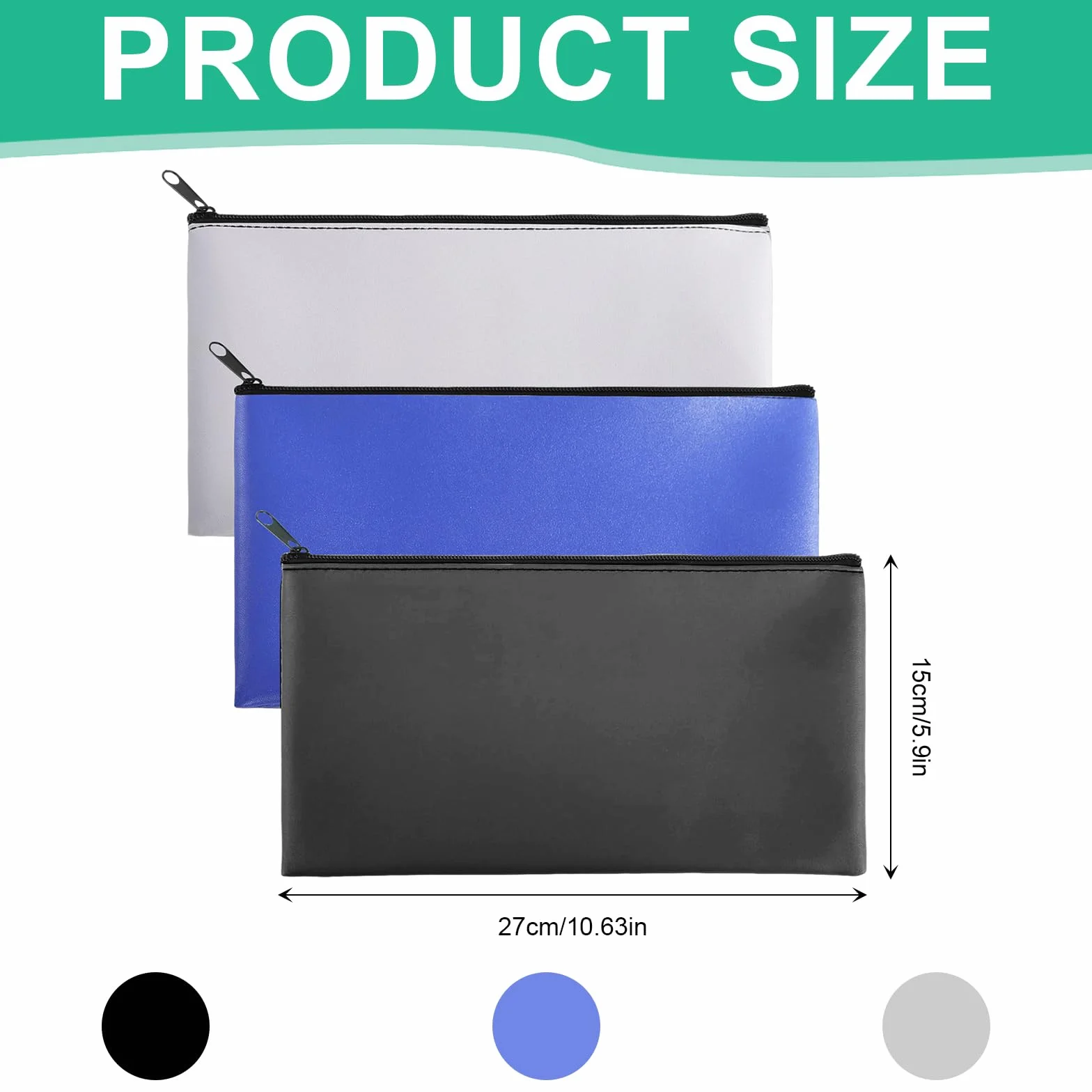Bolsa para Billetes Impermeable PU 27x15 cm con Cremallera 3 Piezas