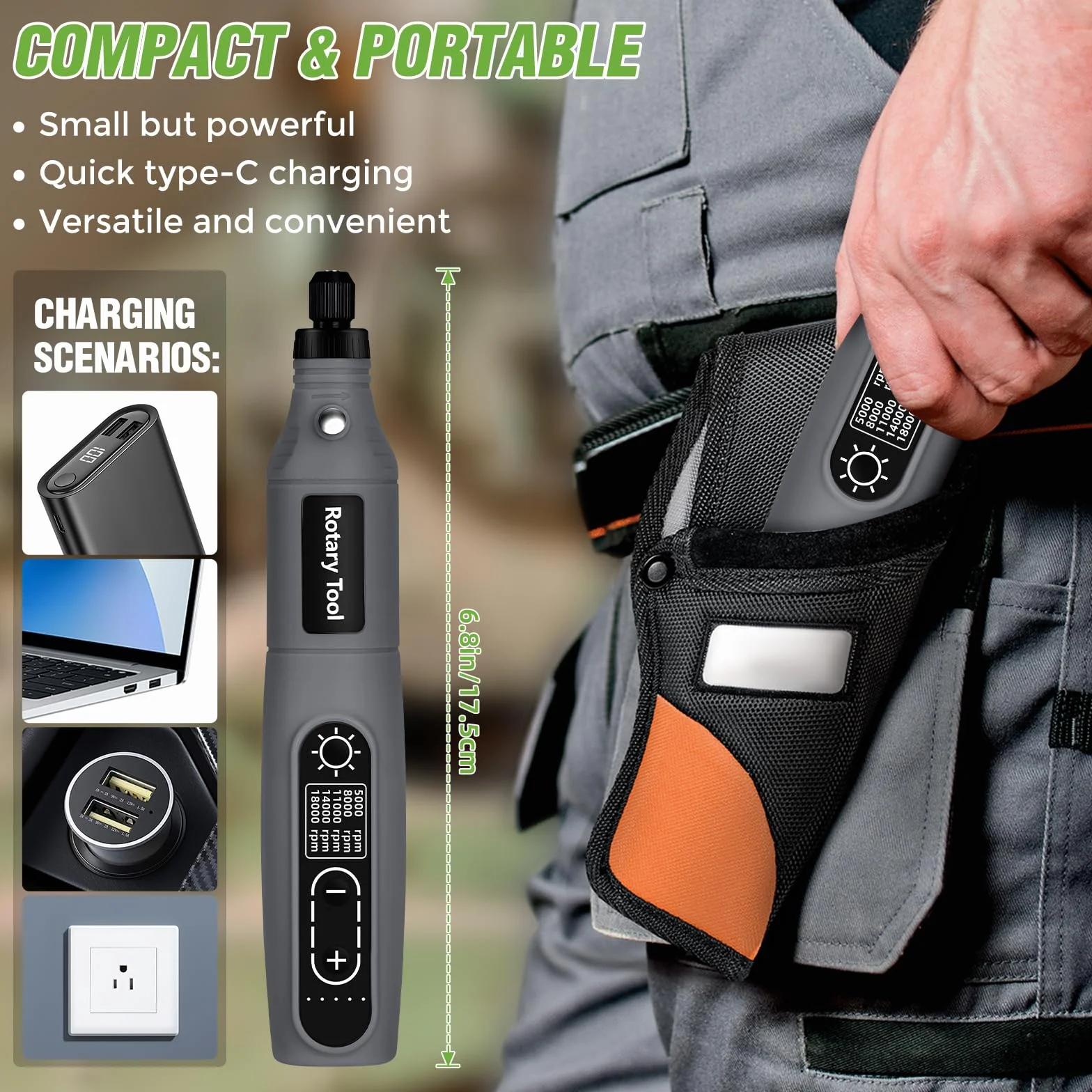 Mini herramienta giratoria inalámbrica, kit de herramientas rotativas recargables por USB de 5 velocidades de 3.7 V con 68 accesorios – Herramienta eléctrica multiusos para lijar, pulir, perforar