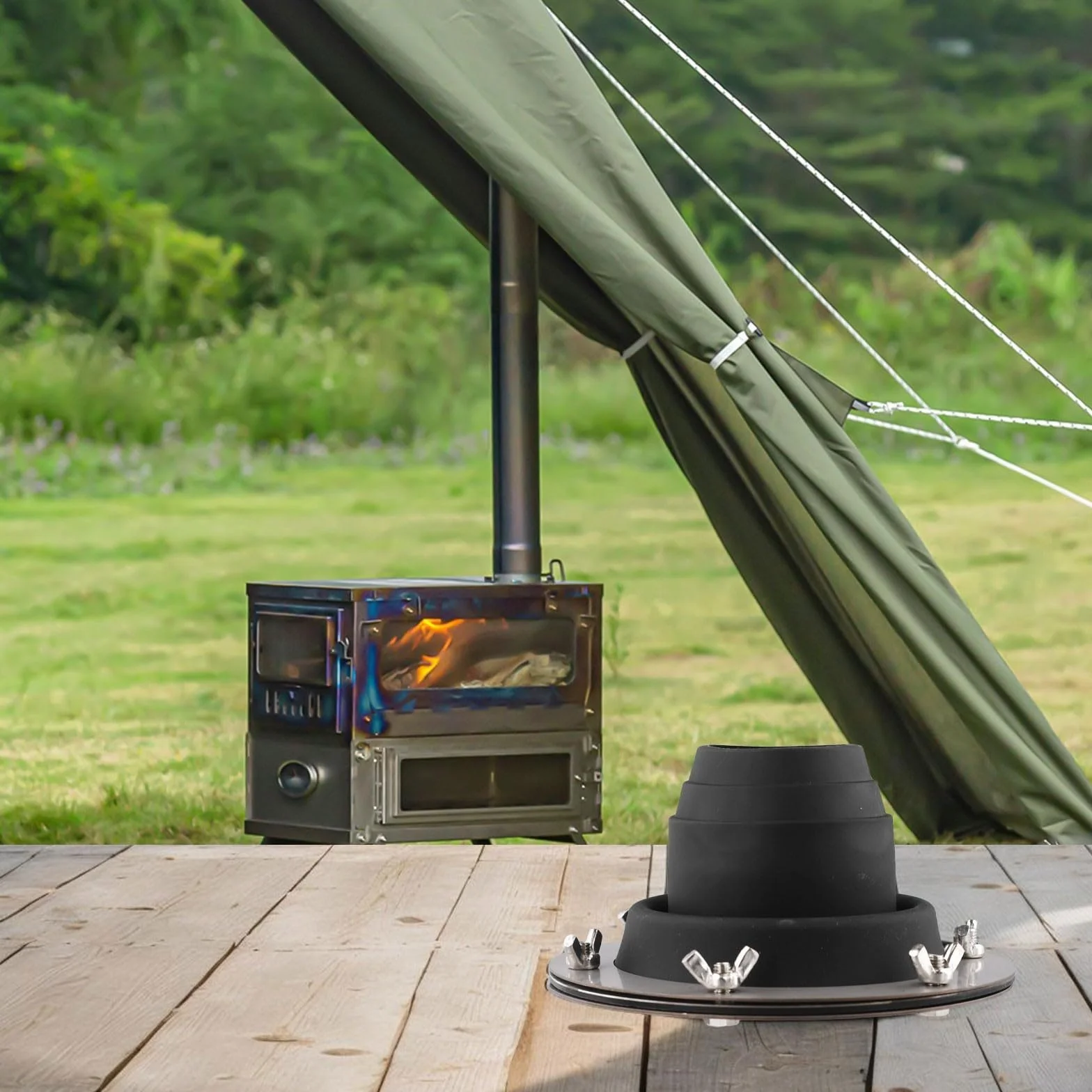 Cubierta de aislamiento de chimenea Tienda de campaña Kit intermitente de chimenea Cubierta de aislamiento de silicona Tubo de estufa de camping al aire libre Manga resistente al calor para