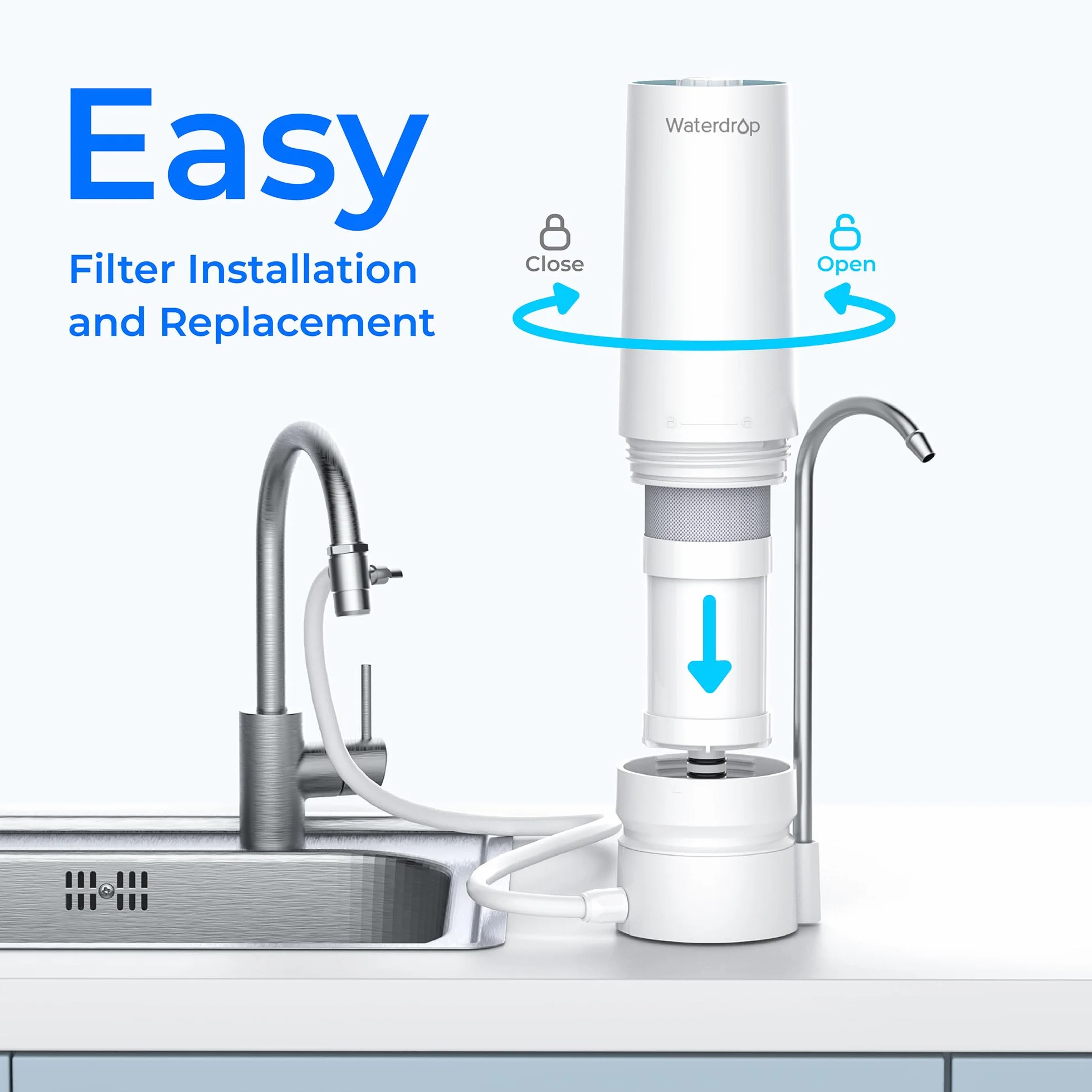 Waterdrop WD-CFF-04 Filtro de repuesto, sistema de grifo de ultra filtración, filtro de agua de encimera, vida útil de 4000 galones, filtros de agua de repuesto para fregadero, repuesto para