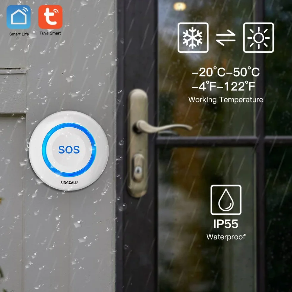 SINGCALL Tuya WiFi Smart Botón de Emergencia SOS para Mayores y Niños, Alerta Personal para Pacientes de Edad Avanzada, Botón Azul de Llamada, Conectado al Teléfono(Adecuado para entornos domésticos)