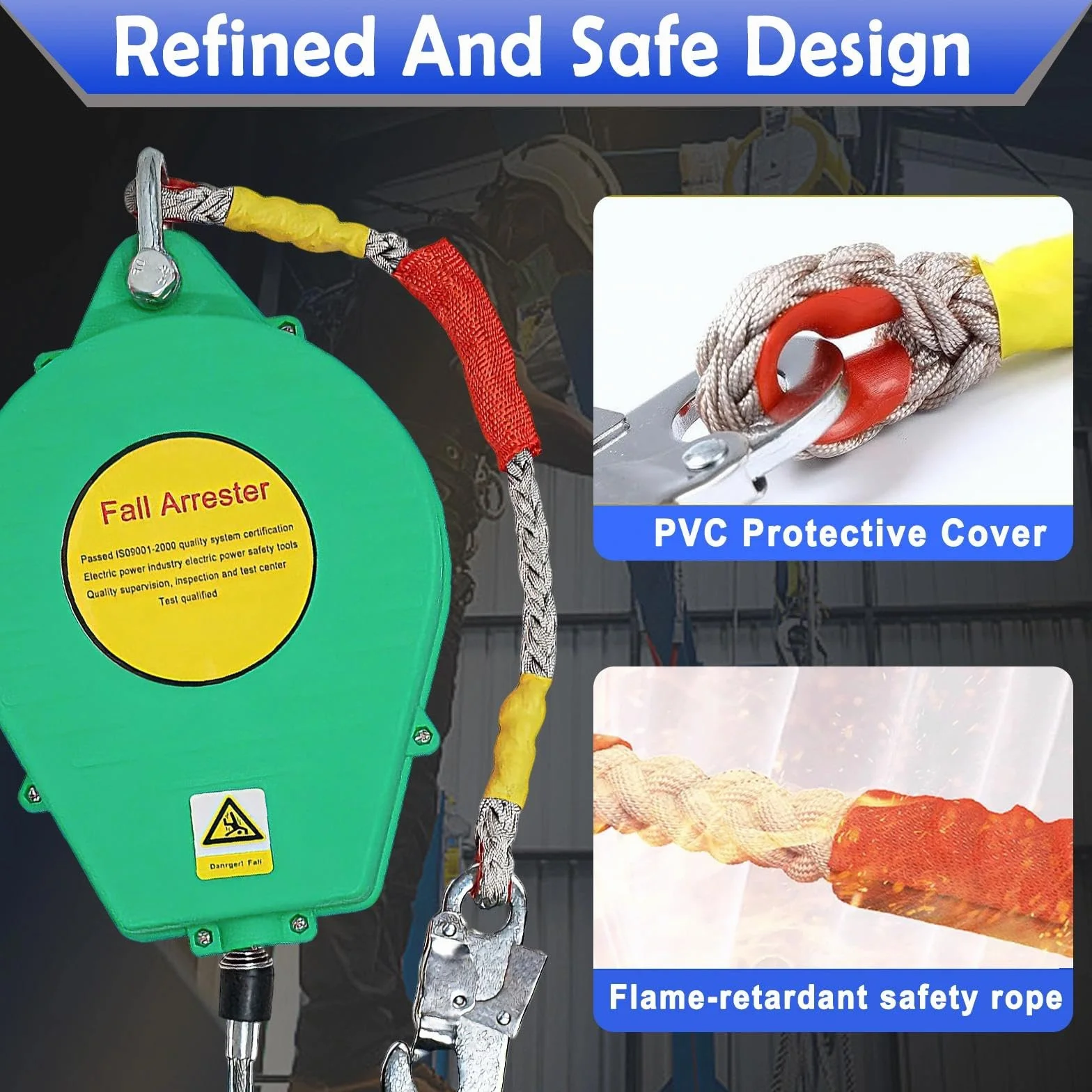 Dispositivo Anticaidas Retráctil 3-20m, Arnés de Seguridad Anticaídas Retráctil Homologado, Anticaidas Retractil Seguridad para Techado y Construcción, Carga:150kg(Verde,10m)