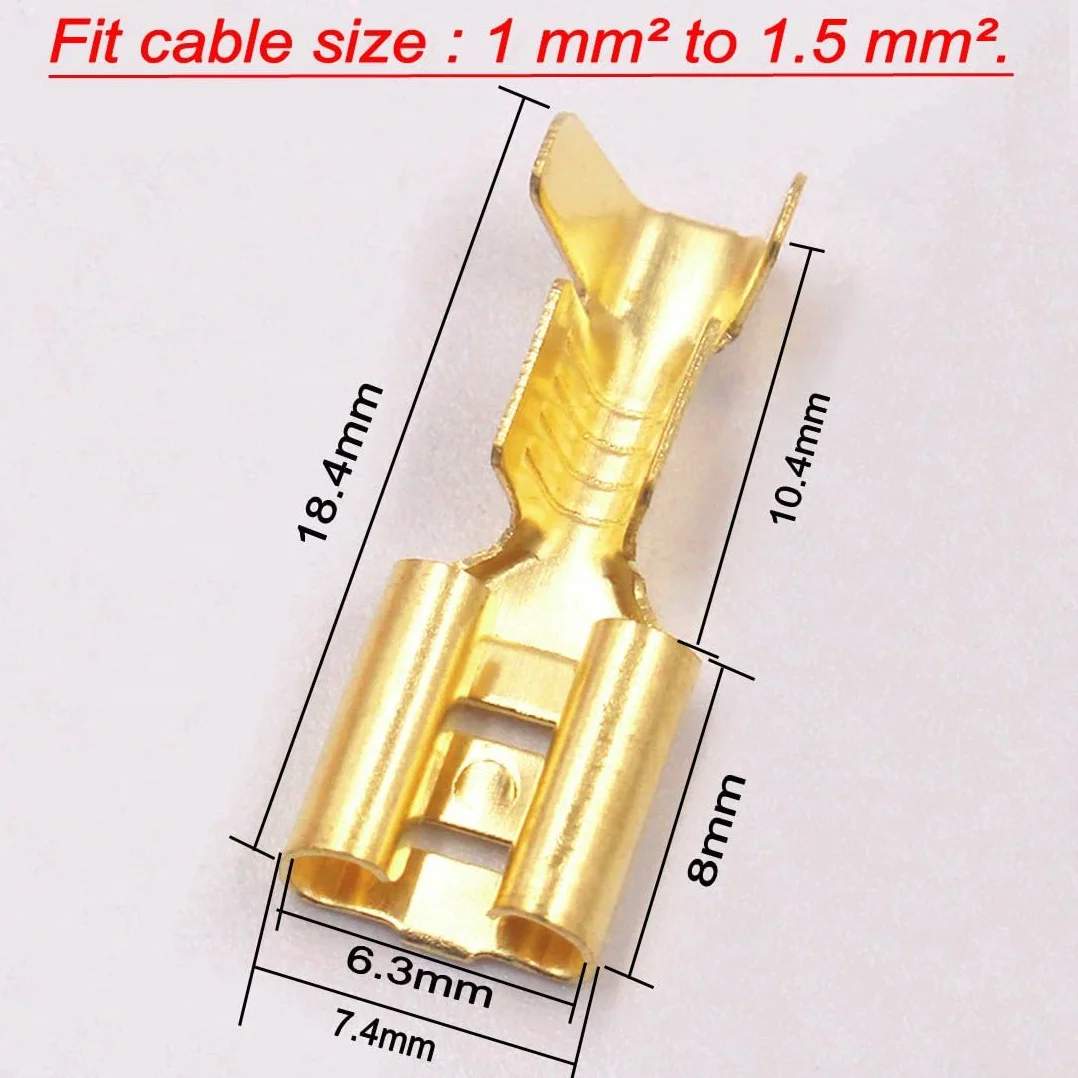 JZK 100 piezas 6,3 mm hembra terminales de engarzado de pala conectores rápido