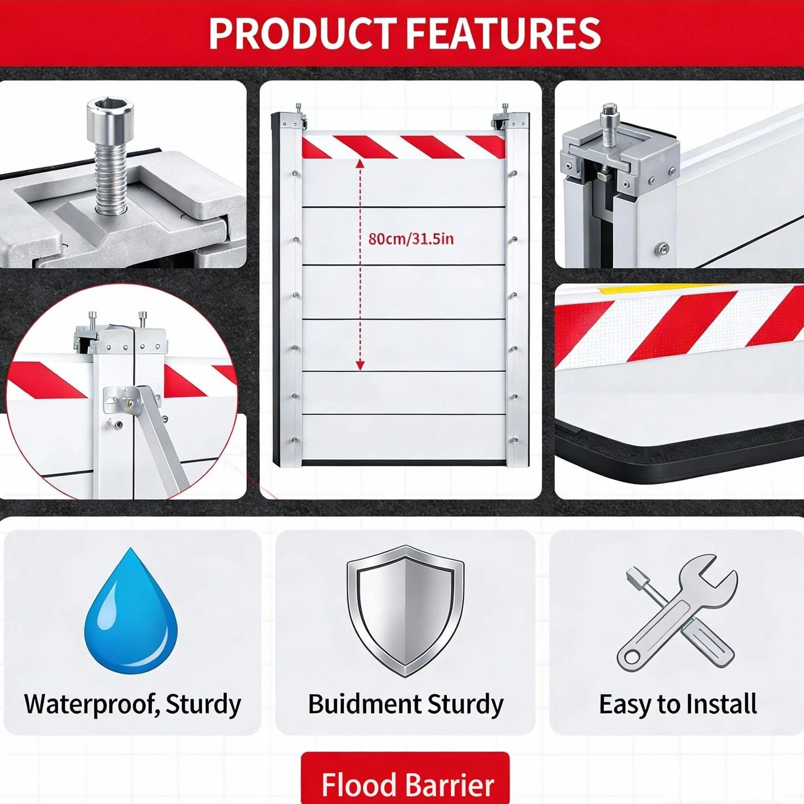 Barrera Contra Inundaciones para Puertas 188x40cm, AleacióN de Aluminio Barreras Contra Inundaciones para Puertas de Casas, Barrera MóVil de ProteccióN Contra Inundaciones En Puertas