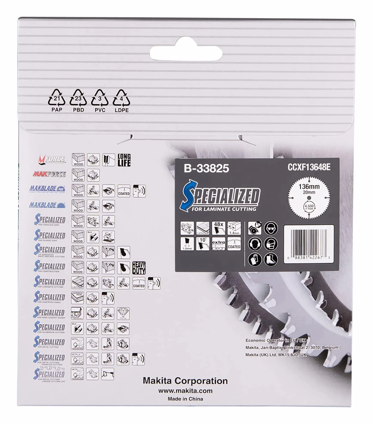 Makita B-33825 - Hoja de sierra especializada, 136 x 20 mm, 48z,