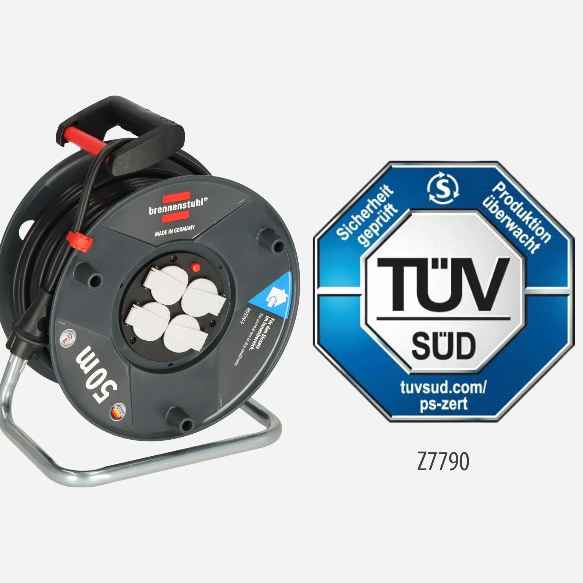 Brennenstuhl Garant V2 - Carrete alargador de cable (50 m, plástico especial, con protección contra sobrecalentamiento, fabricado en Alemania)