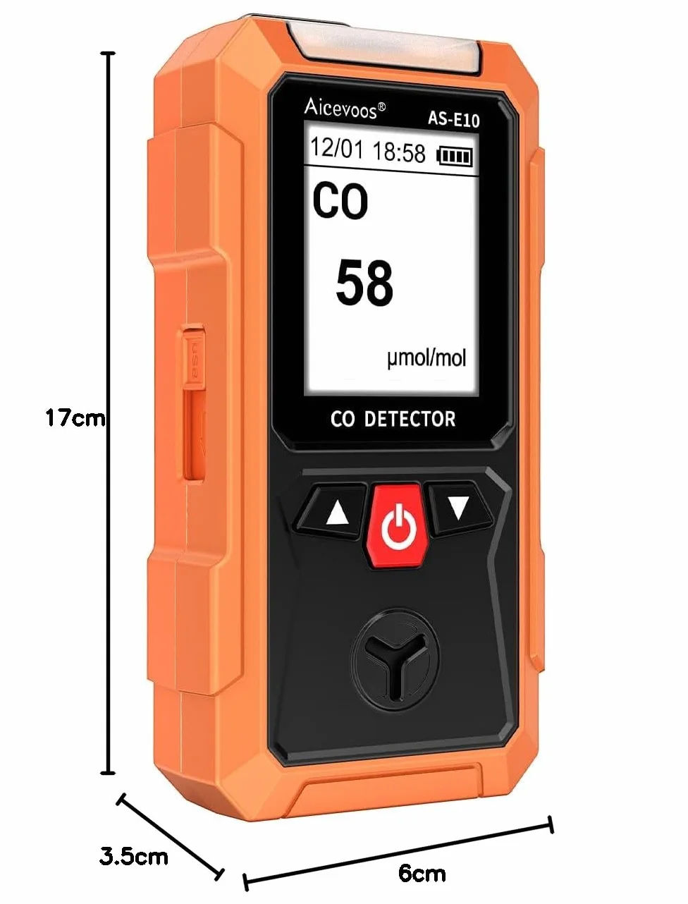 AS-E10 Detector de Monóxido de Carbono Portátil, Medidor Monóxido de Carbono con Alarma Sonora y Visual, 0-2000PPM, Alarma de CO, Pantalla LCD Retroiluminada, para Casa, Coche, Camping