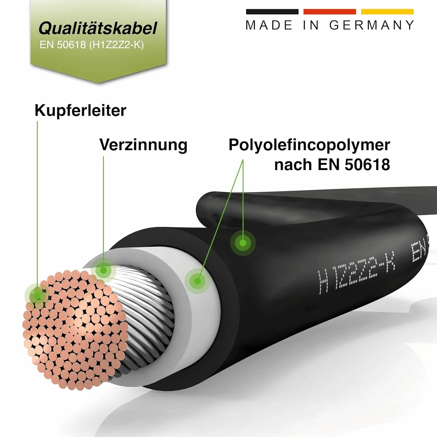 SOLARTRONICS Cable fotovoltaico 6 mm² 2 x 6 m Enchufe Solar Rojo/Negro Certificado Fabricado en Alemania