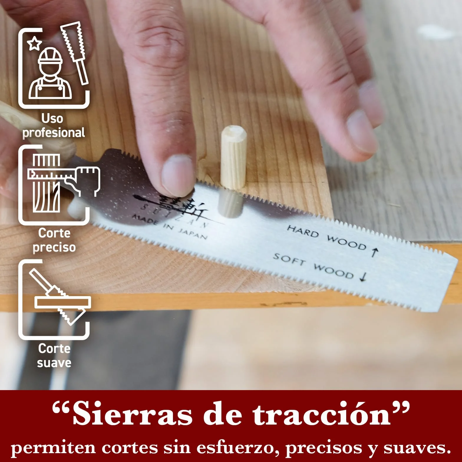 SUIZAN Sierra japonesa de corte al ras 120mm - Ryoba Serrucho de mano doble filo profesional Herramientas carpinteria madera
