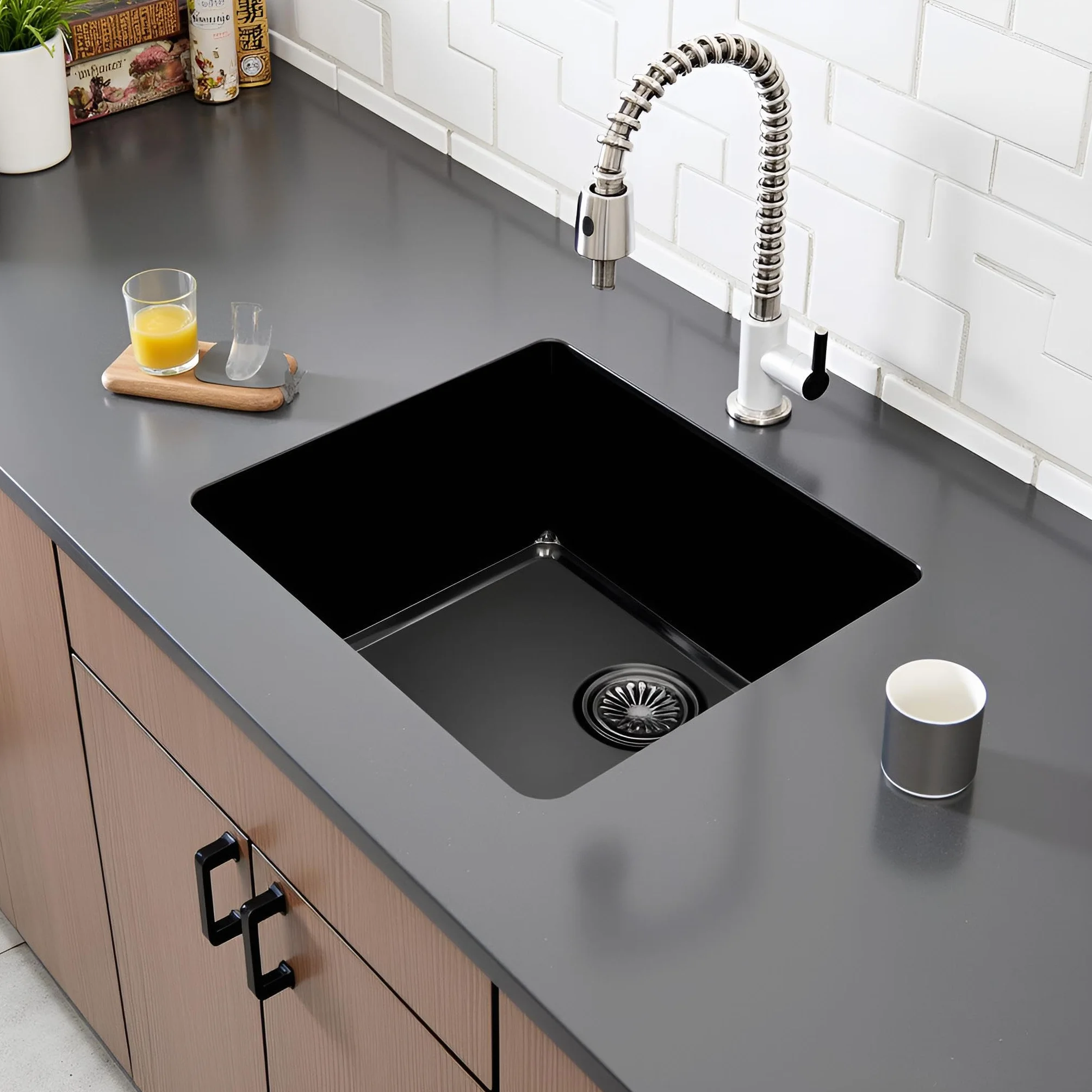 Edesa Fregadero Cocina Bajo Encimera 1 Cubeta Cuadrada FUJI BE 45X40 cm Acero Inoxidable Profundidad 18 cm Fondo Absorbente Accesorios Incluidos Color negro