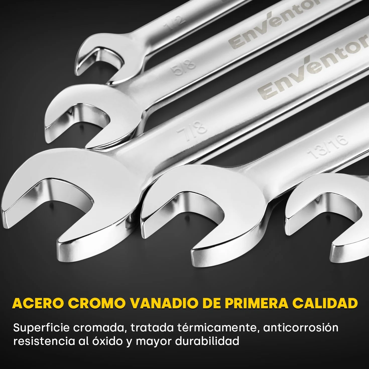 Enventor Juego de Llaves Combinadas de 12 Piezas, Juego de Llaves Combinadas con Carraca SAE 1/4"-7/8", Acero Cromo Vanadio, 72 Dientes, Cabezal Giratorio de 180°, Arco de Giro de 5°, Bolsa