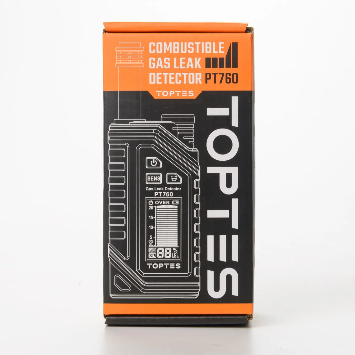 TopTes PT760 Detector de Gas Natural Recargable, Detector de Fugas con Sonda Extensible de 30cm, Sensor%LEL para Propano, Metano, Butano y Gases Combustibles en el Hogar o RV con Linterna - Naranja