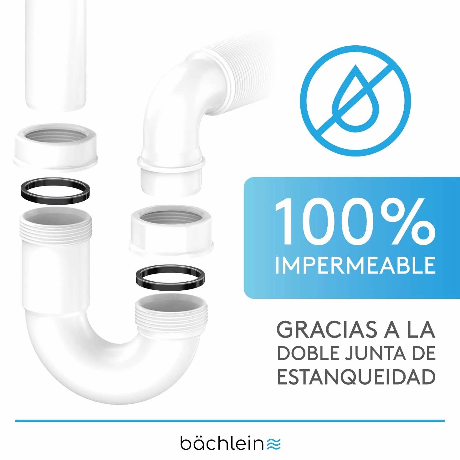 Bächlein Sifón Tubular Flexible para Fregadero, Trampa de Olores G 1 1/2"