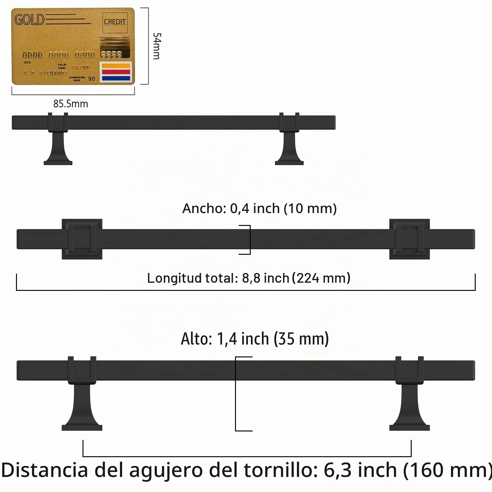 Amerdeco 10 Pieza Tiradores Cocina 160mm Tiradores Armarios Negro Tirador Puerta Tiradores Cajones de Muebles UK0003