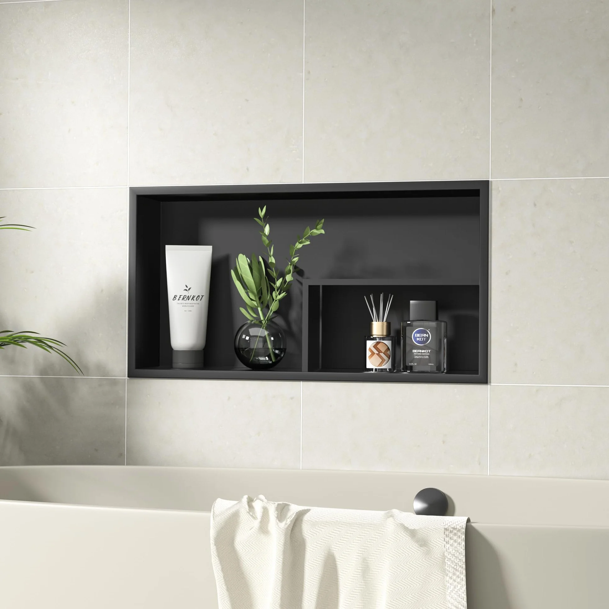 Nicho de ducha de acero inoxidable, 60 x 30 x 10 cm, sin necesidad de baldosas, doble estantes de pared, estante de ducha empotrado para almacenamiento de baño, color negro, estilo 1