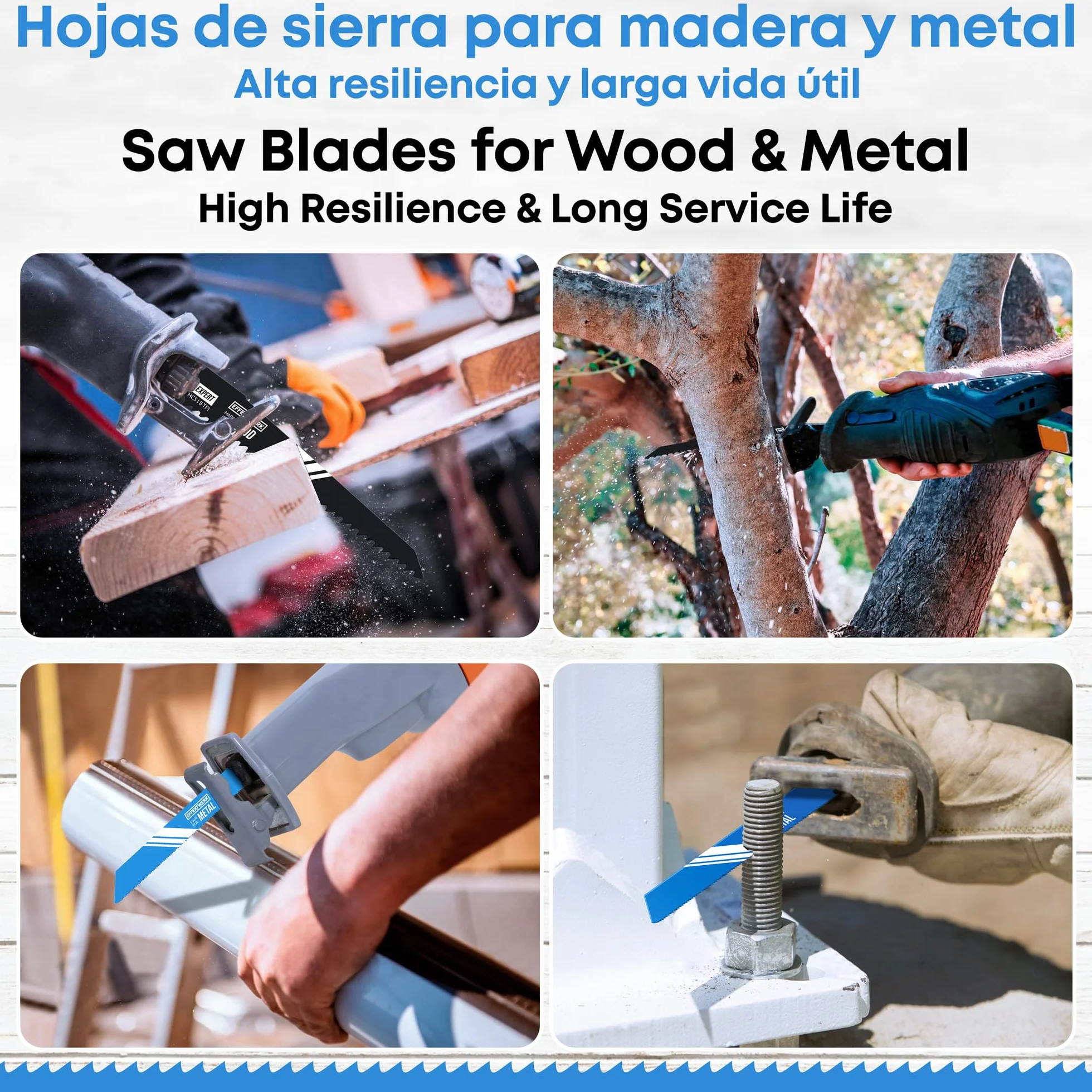 Hojas de sierra de sable 32 piezas, juego de repuesto acero carburo HCS bimetálicas para madera metal plástico